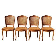 Set of 4 Vintage wooden Cane Dining Chairs-Cottage Chairs--Style Louis XV-80s
