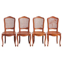 Set of 4 Vintage wooden Cane Dining Chairs-Cottage Chairs--Style Louis XV-80s