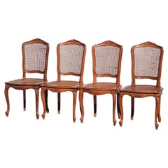 Set of 4 Vintage wooden Cane Dining Chairs-Cottage Chairs--Style Louis XV-80s