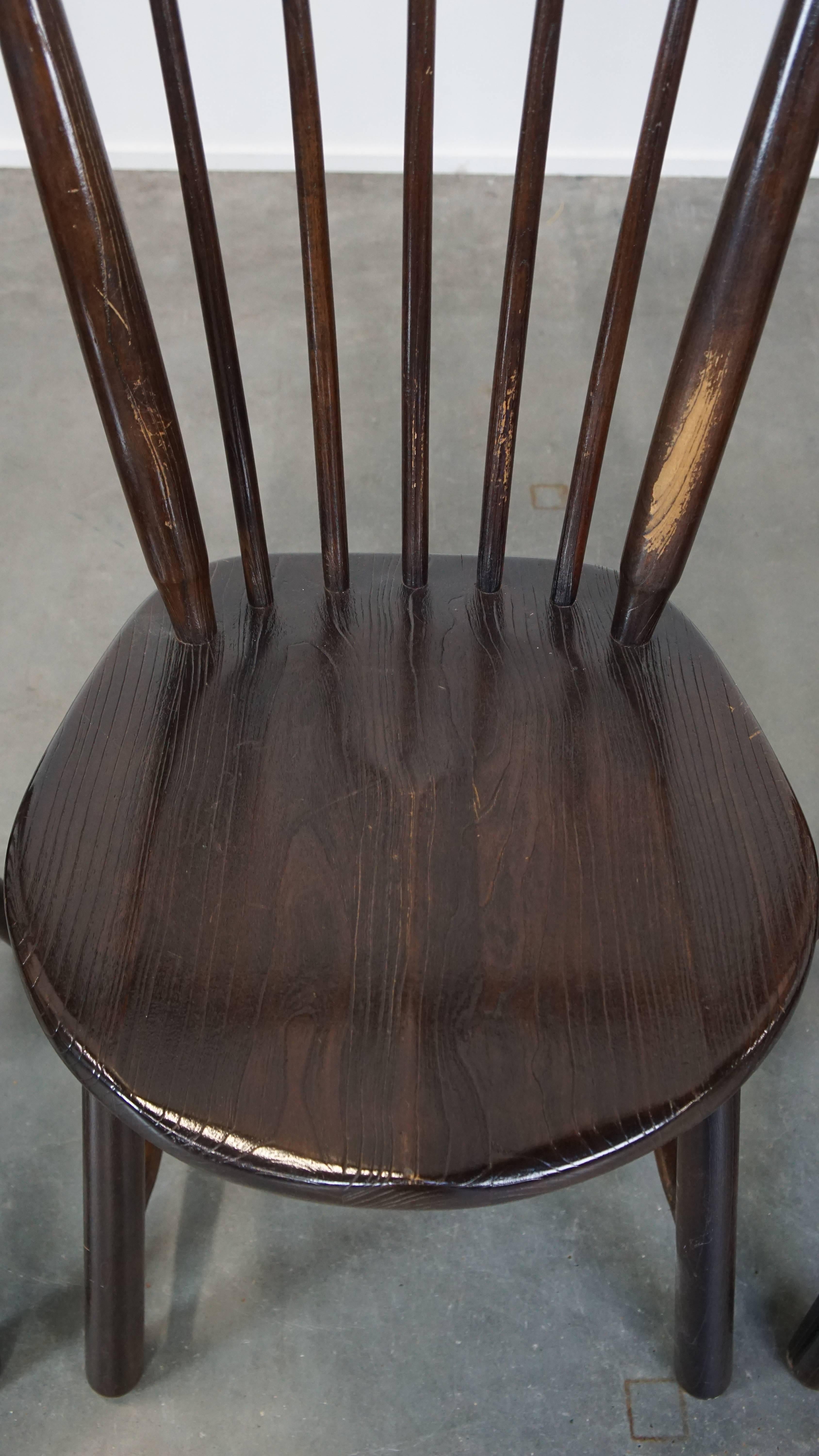 Set of 4 vintage wooden De Ster Gelderland design spindle chairs For Sale 4