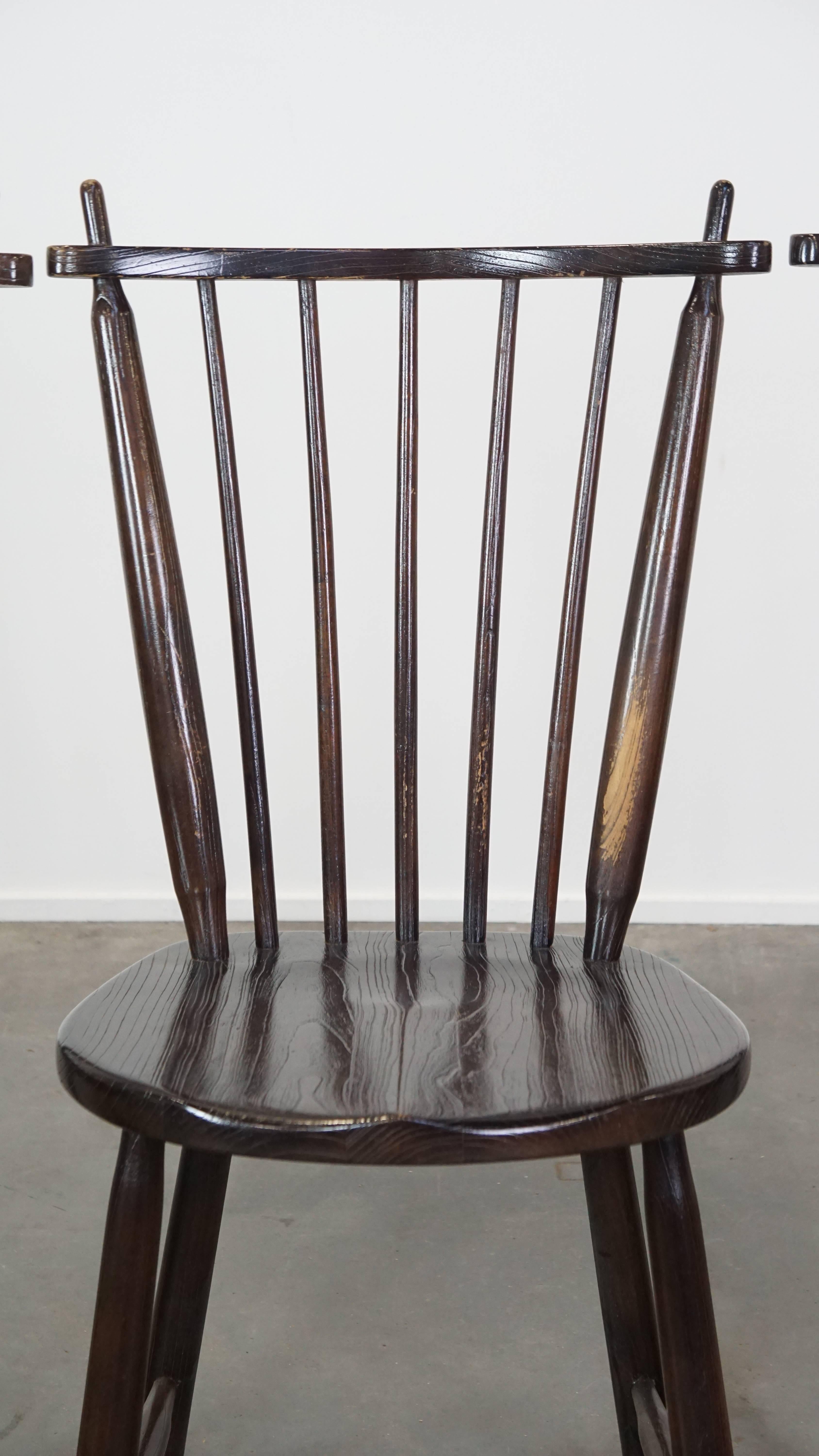Set of 4 vintage wooden De Ster Gelderland design spindle chairs For Sale 7