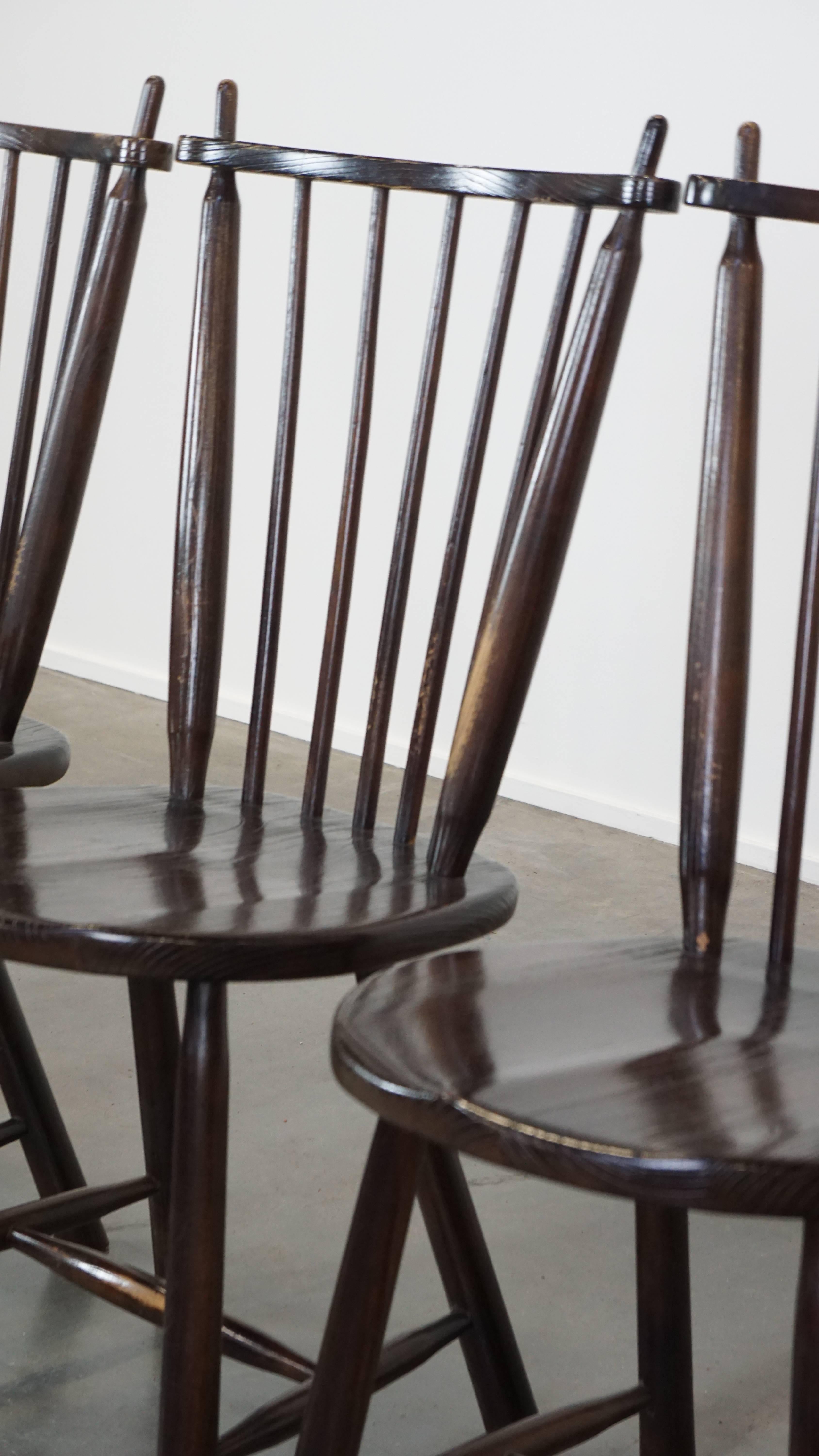Set of 4 vintage wooden De Ster Gelderland design spindle chairs For Sale 8