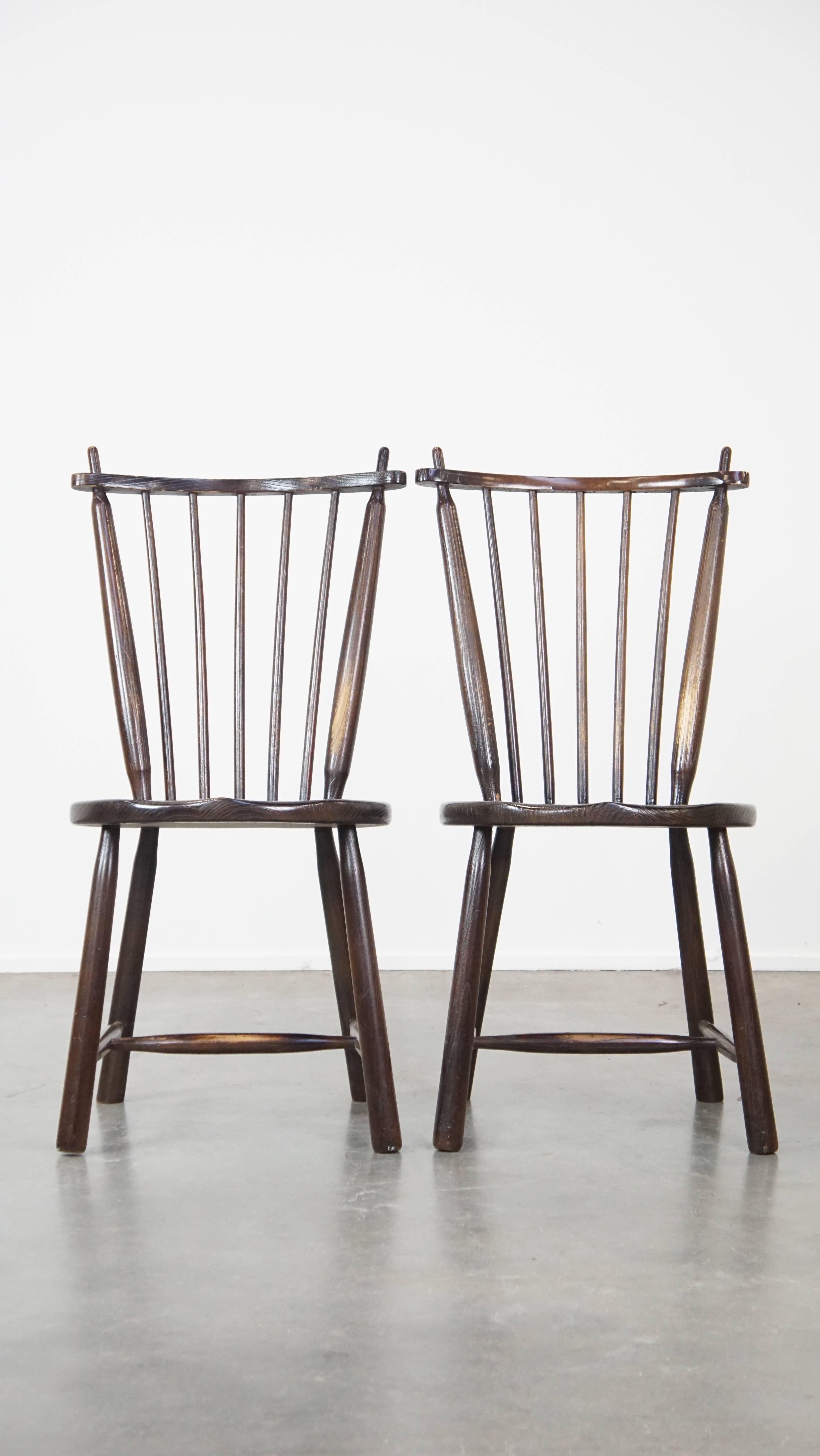Hand-Crafted Set of 4 vintage wooden De Ster Gelderland design spindle chairs For Sale