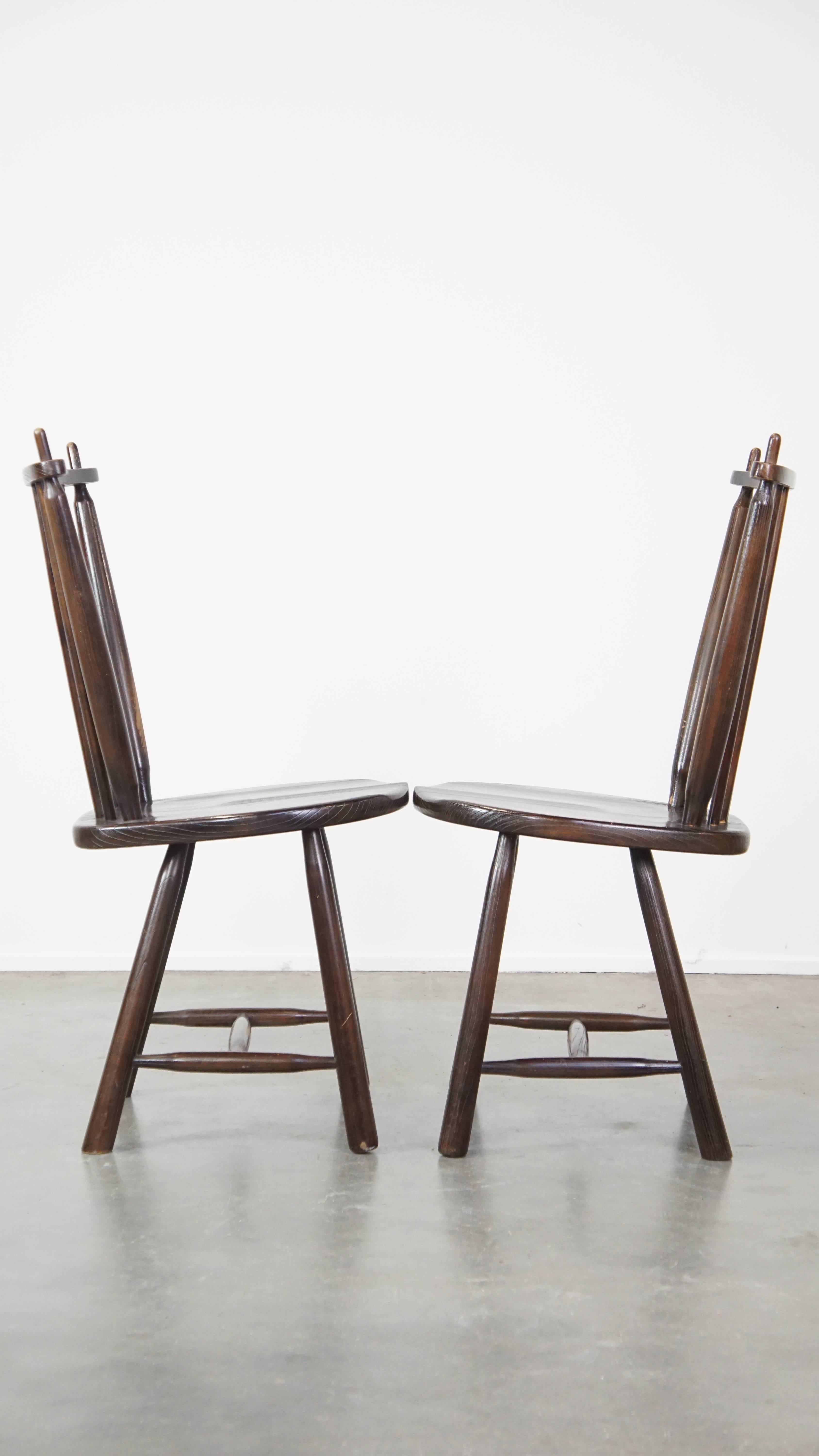 Set of 4 vintage wooden De Ster Gelderland design spindle chairs In Good Condition For Sale In Harderwijk, NL