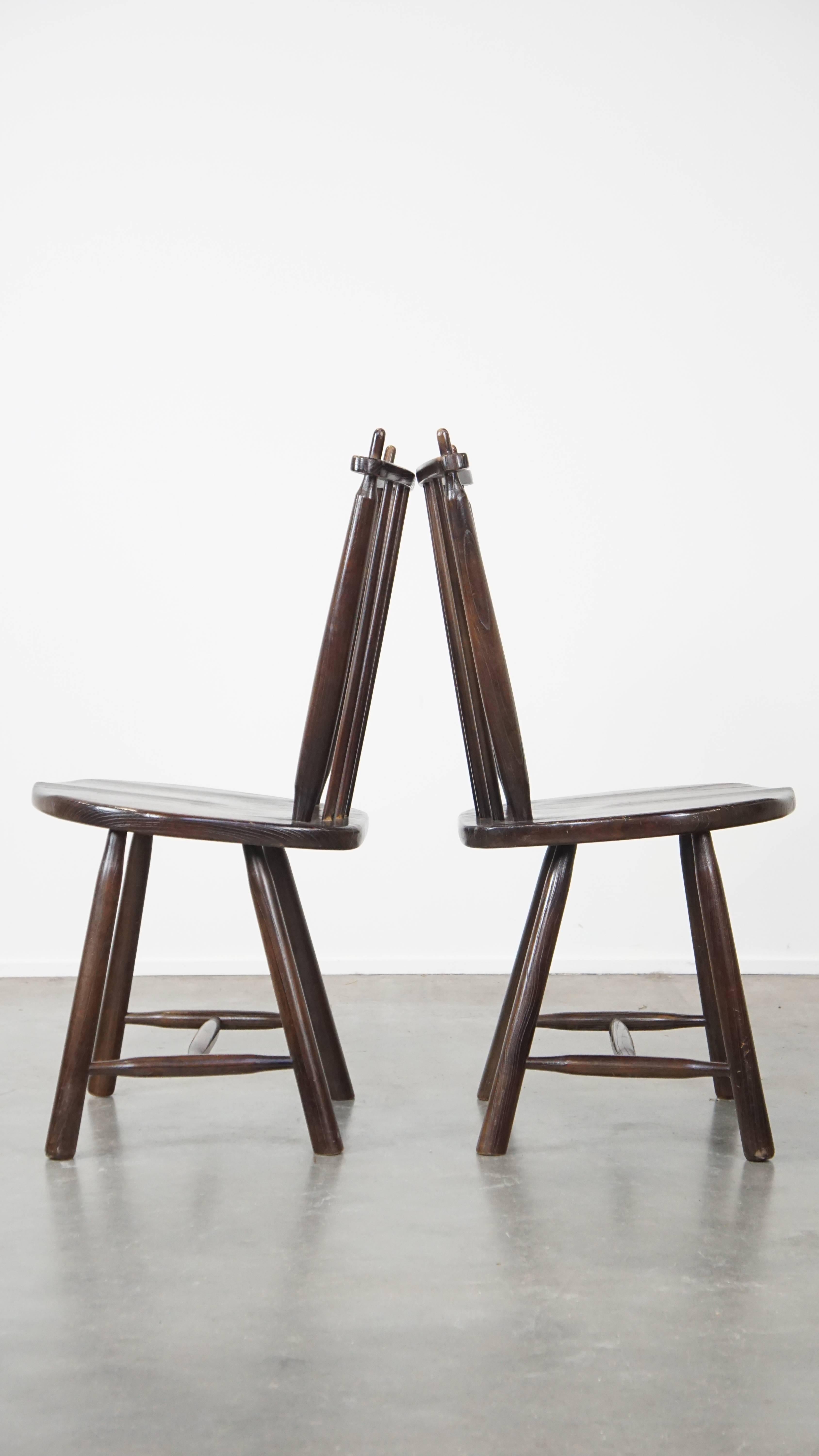 Wood Set of 4 vintage wooden De Ster Gelderland design spindle chairs For Sale