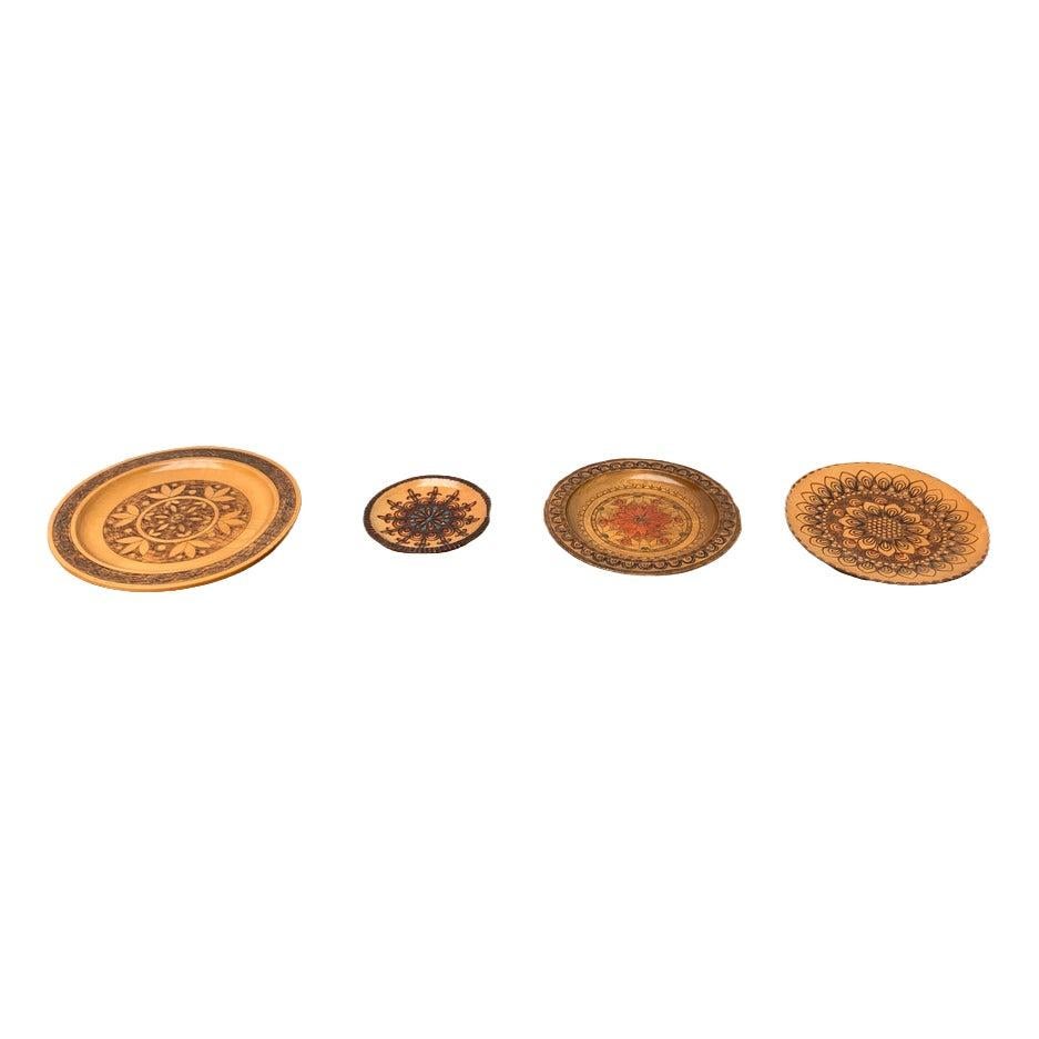 Set of 4 Vintage Wooden Wall Plates