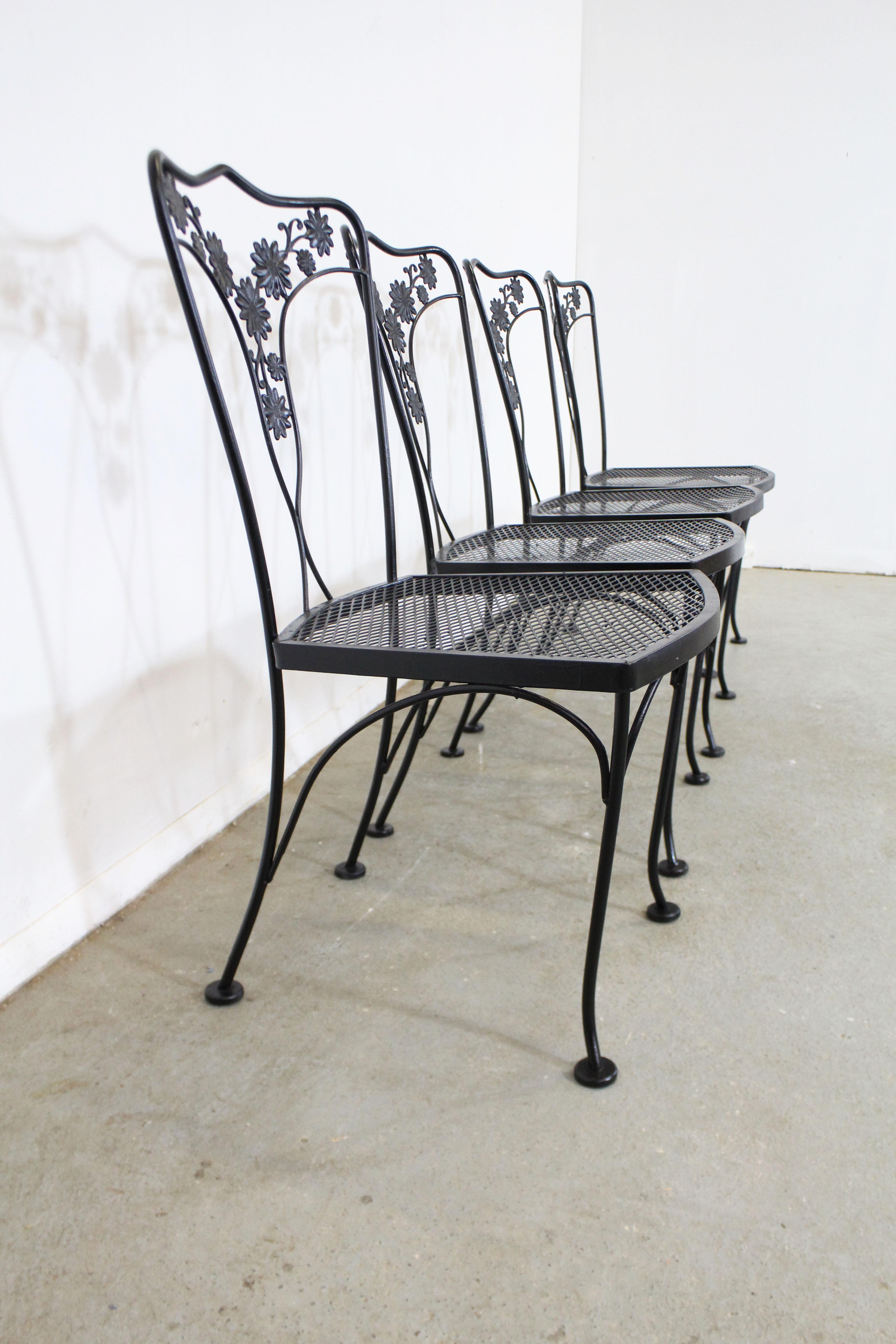 American Set of 4 Vintage Wrought Floral Iron Patio Dining Side Chairs