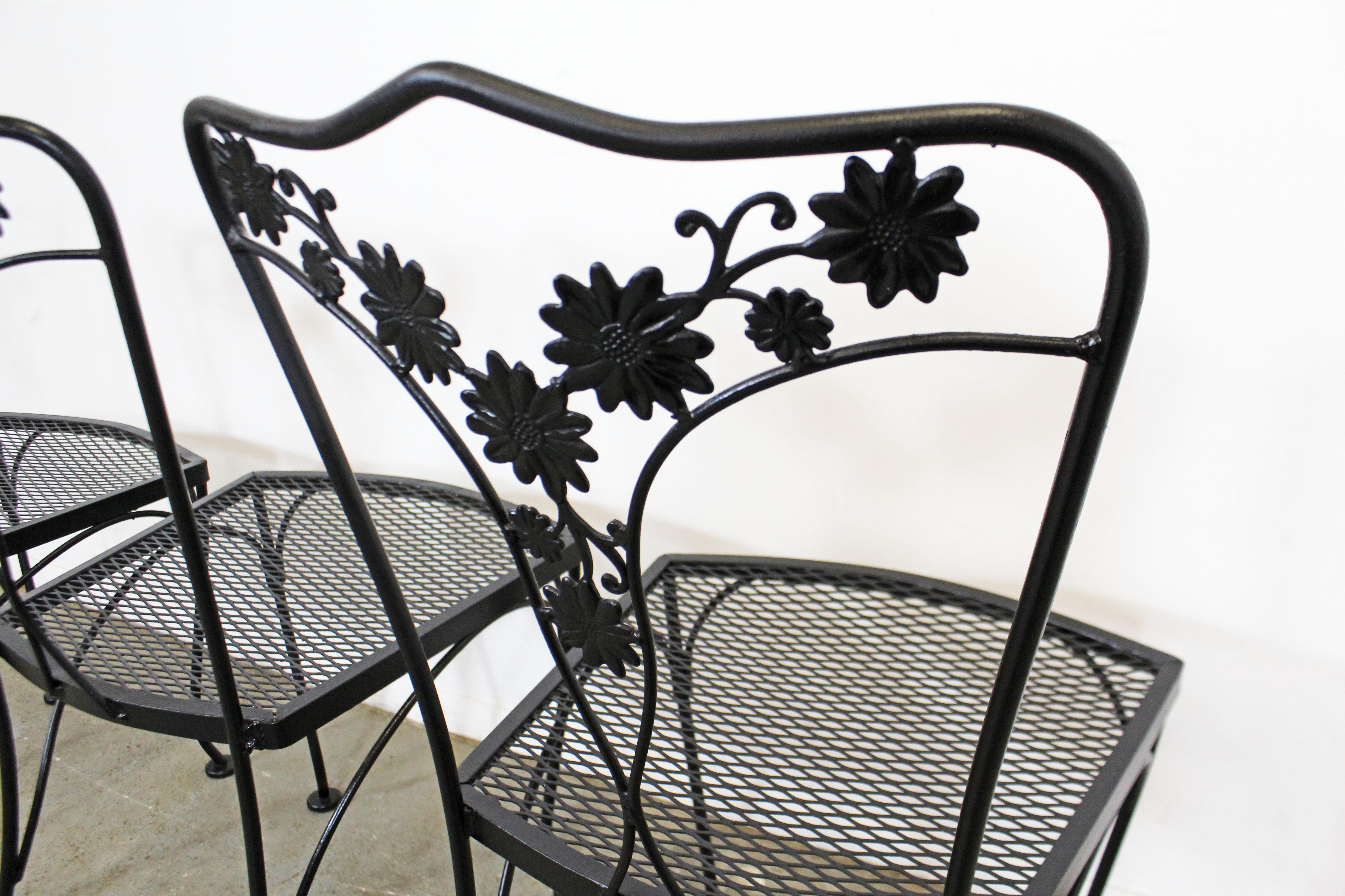 Set of 4 Vintage Wrought Floral Iron Patio Dining Side Chairs 1