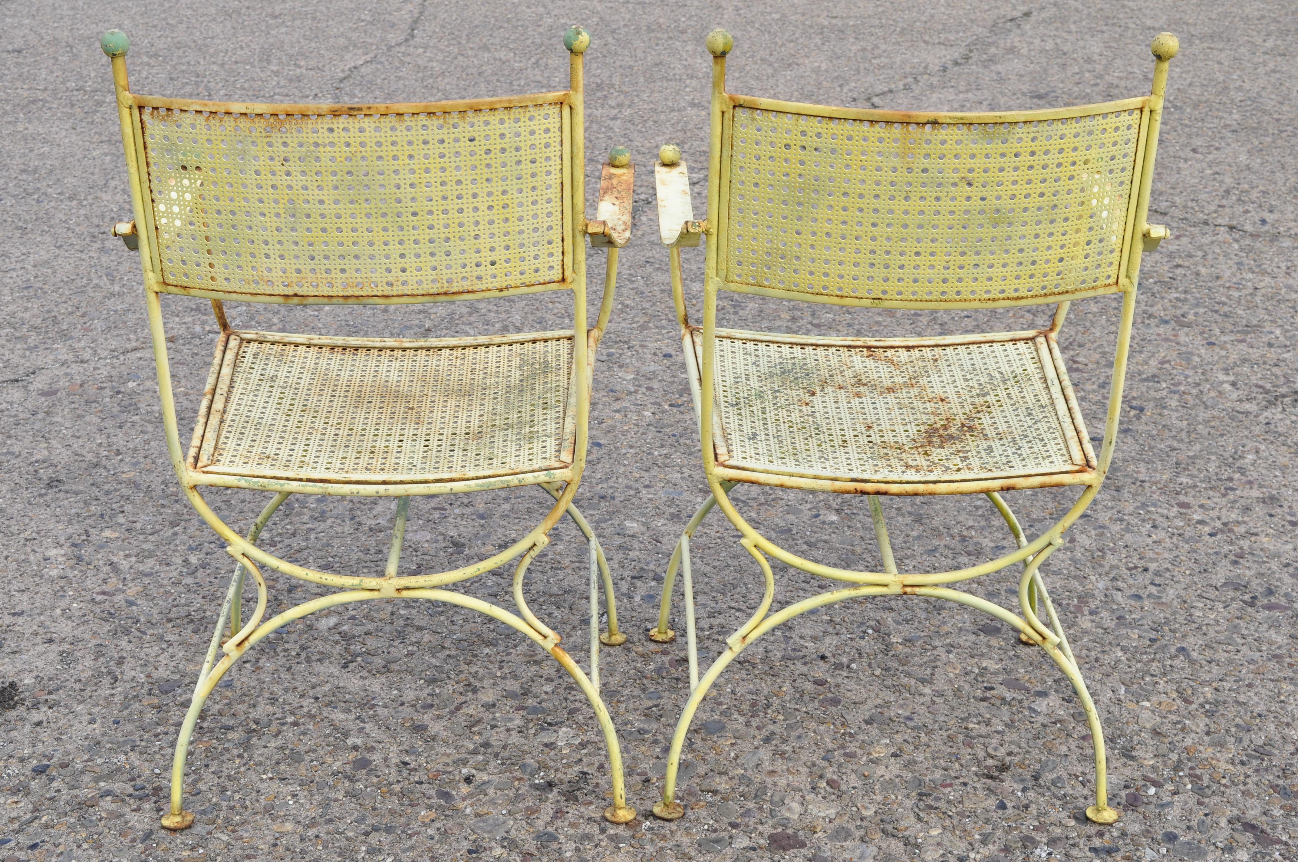 Set of 4 Vintage Wrought Iron Curule X-Frame Garden Patio Dining Armchairs 5