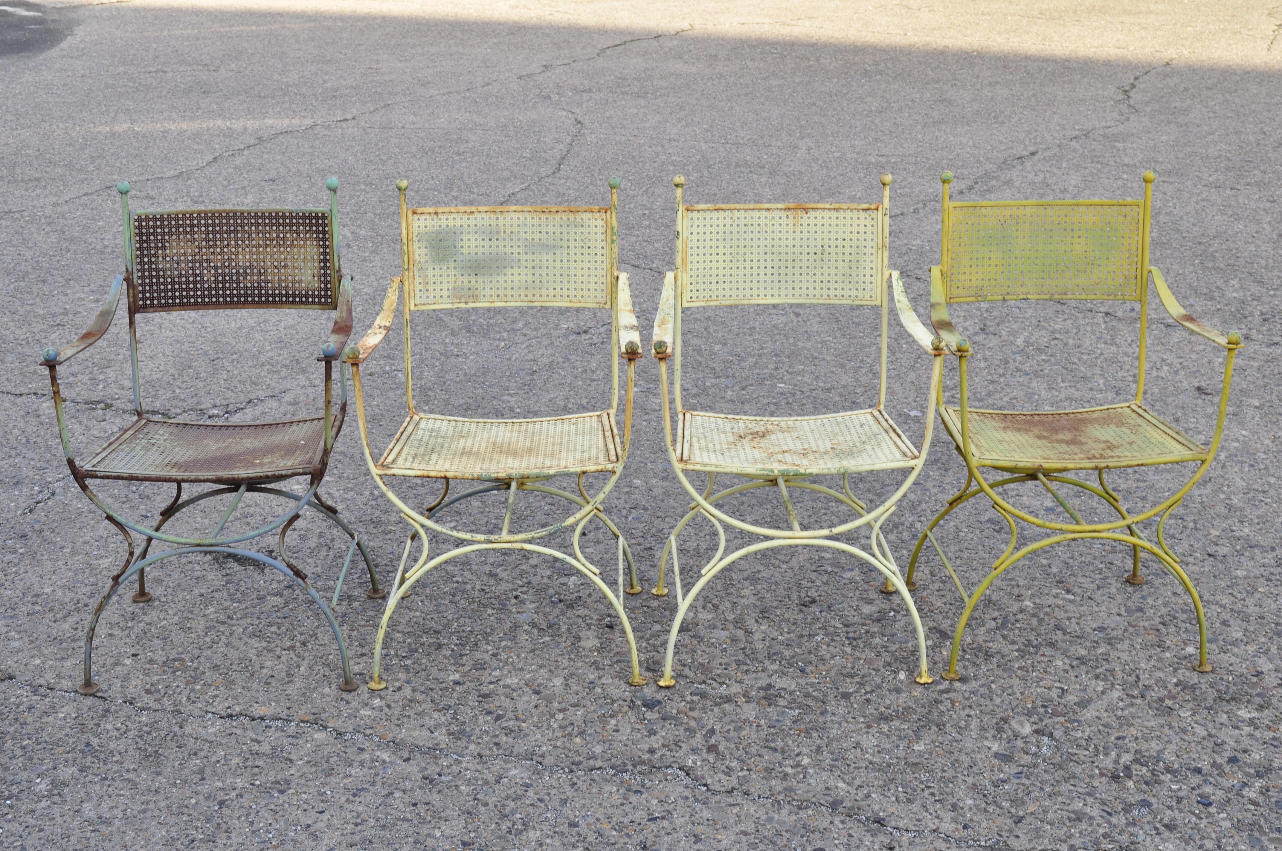 Set of 4 Vintage Wrought Iron Curule X-Frame Garden Patio Dining Armchairs 6