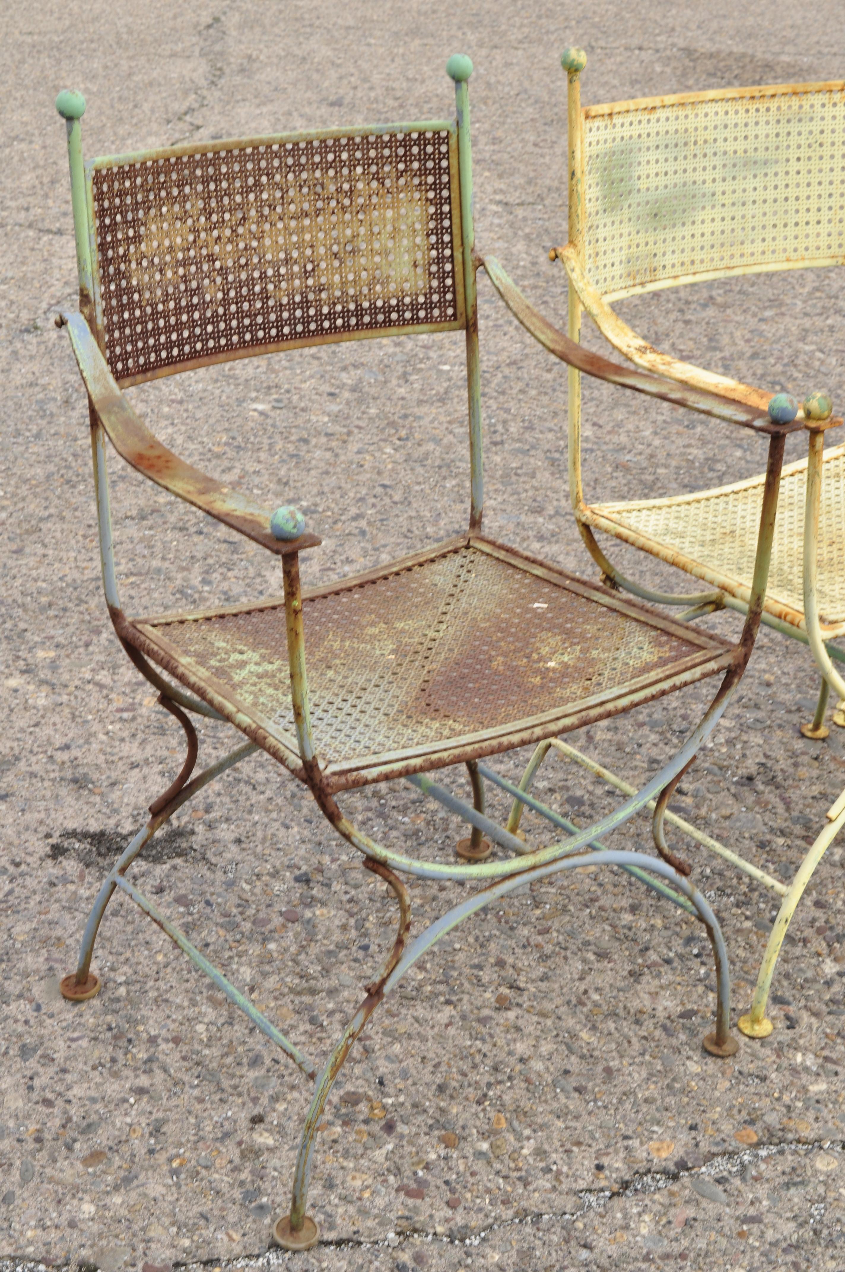 American Set of 4 Vintage Wrought Iron Curule X-Frame Garden Patio Dining Armchairs