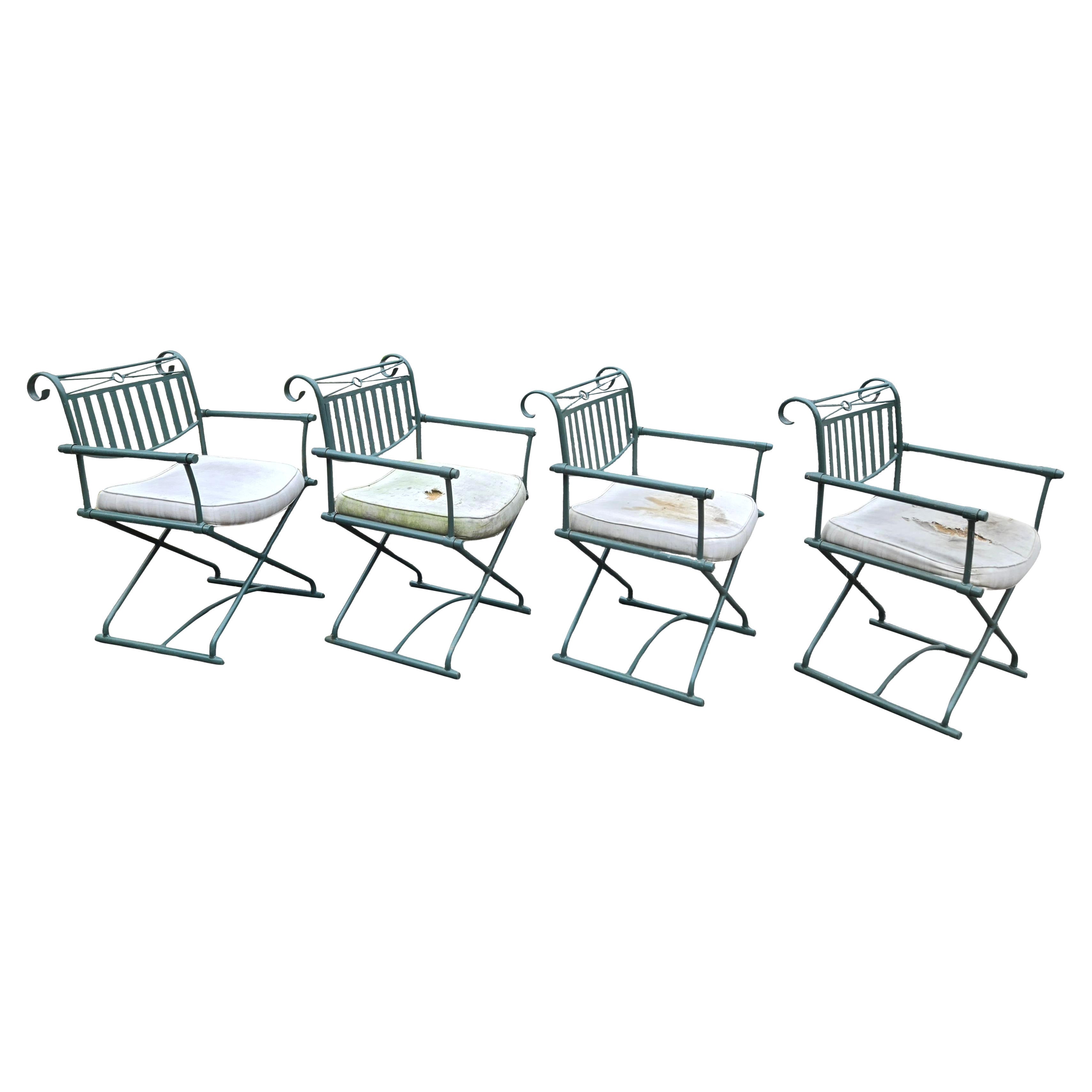 Set of 4 Vintage Wrought Iron Directors Chairs, Mid-Century Modern