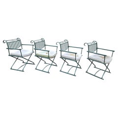 Set of 4 Vintage Wrought Iron Directors Chairs, Mid-Century Modern