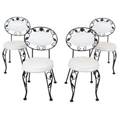 Set of 4 Retro Wrought Iron Patio Dining Side Chairs