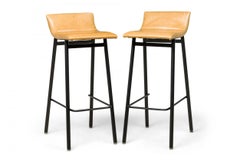 Set of 4 Vista Black Enamel Barstools with Mustard Upholstered Scoop Seats
