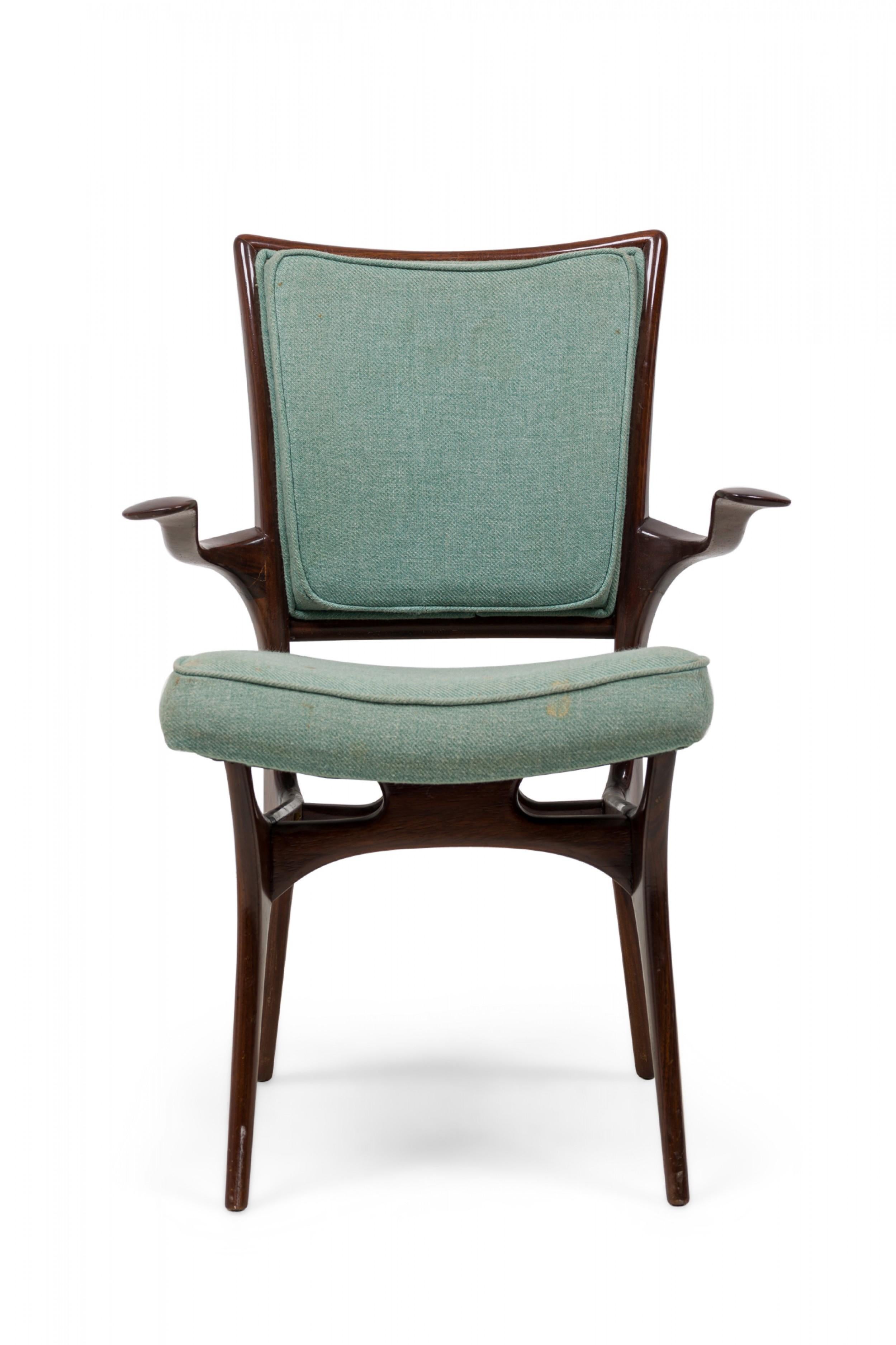 Set di 4 sedie da pranzo imbottite Vladimir Kagan Moderno Noce Scuro Teal in vendita 5