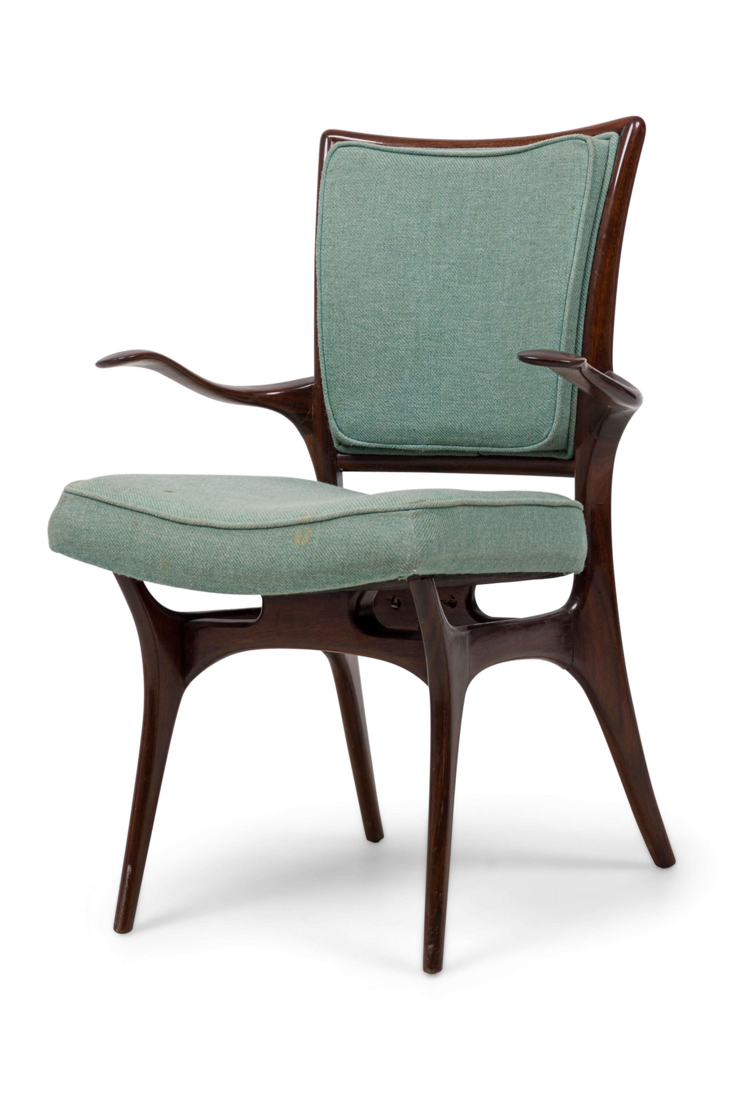 Set di 4 sedie da pranzo imbottite Vladimir Kagan Moderno Noce Scuro Teal in vendita 6