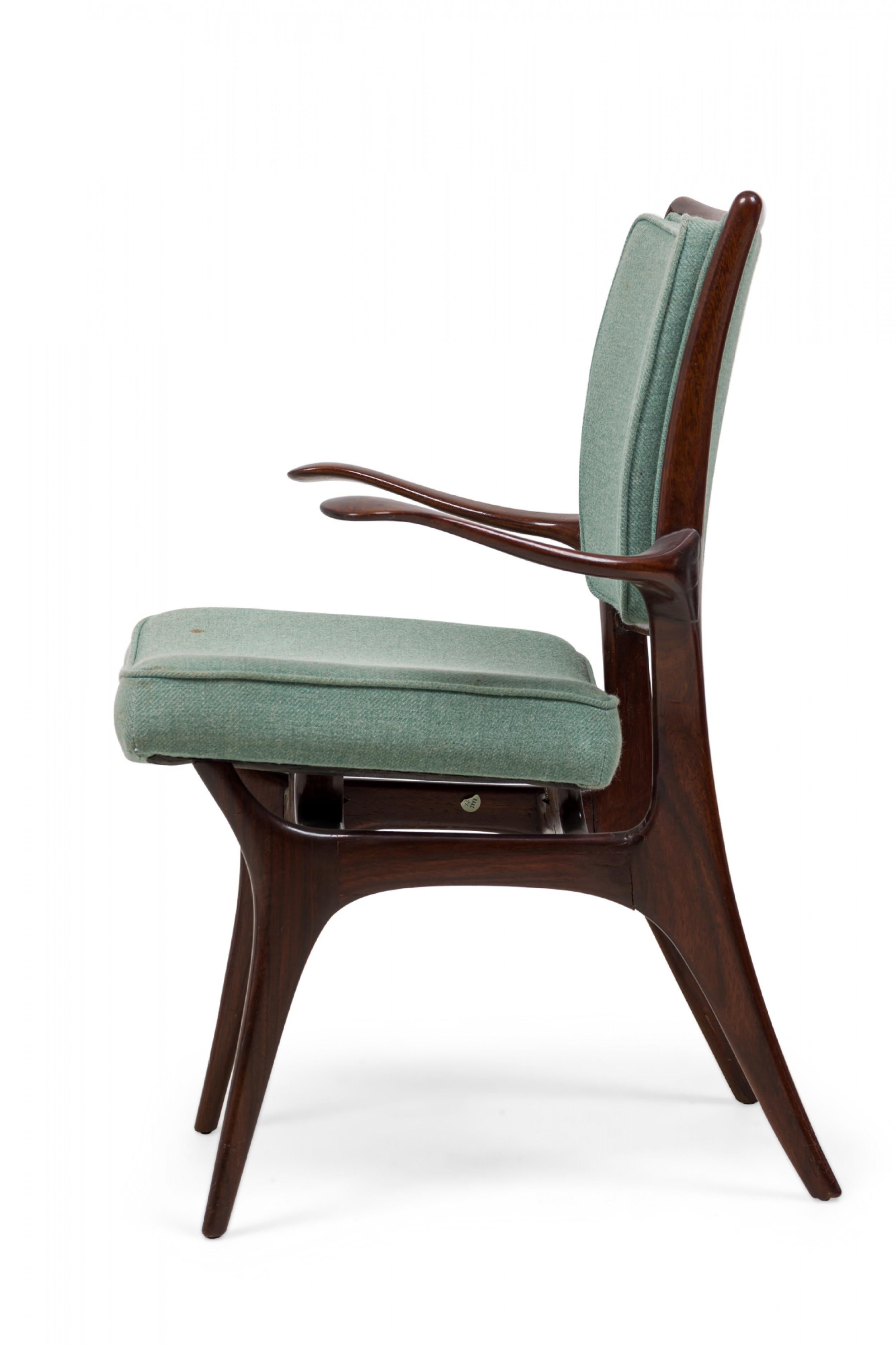 Set di 4 sedie da pranzo imbottite Vladimir Kagan Moderno Noce Scuro Teal in vendita 7