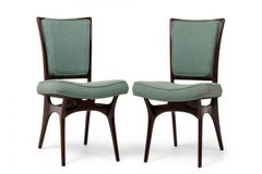 Set of 4 Vladimir Kagan Modern Dark Walnut Teal Upholstered Dining Chairs