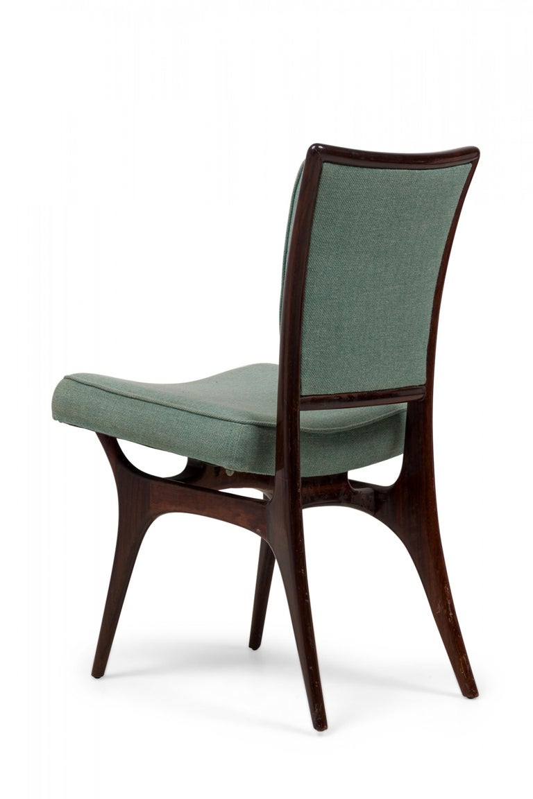 Set of Vladimir Kagan Modern Dark Walnut Teal Upholstered Dining