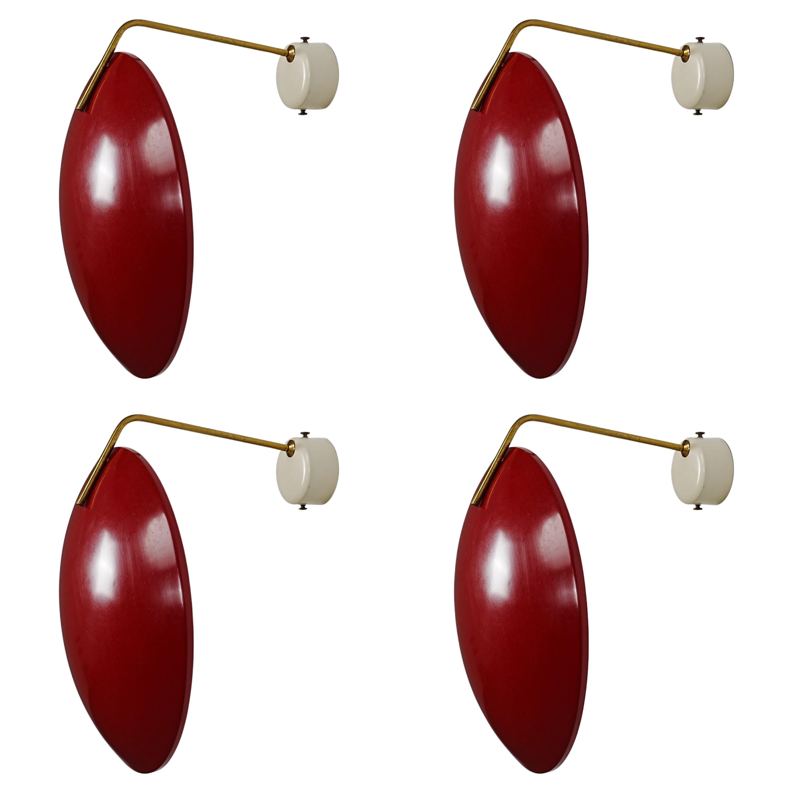 Juego de 4 Apliques de Stilnovo (marcado) en Metal y Latón, Italia, Años 60 en venta