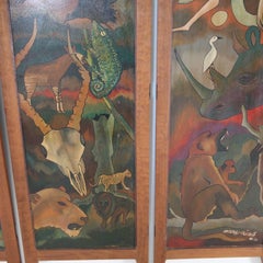 Set of 4 wall painted wooden panels