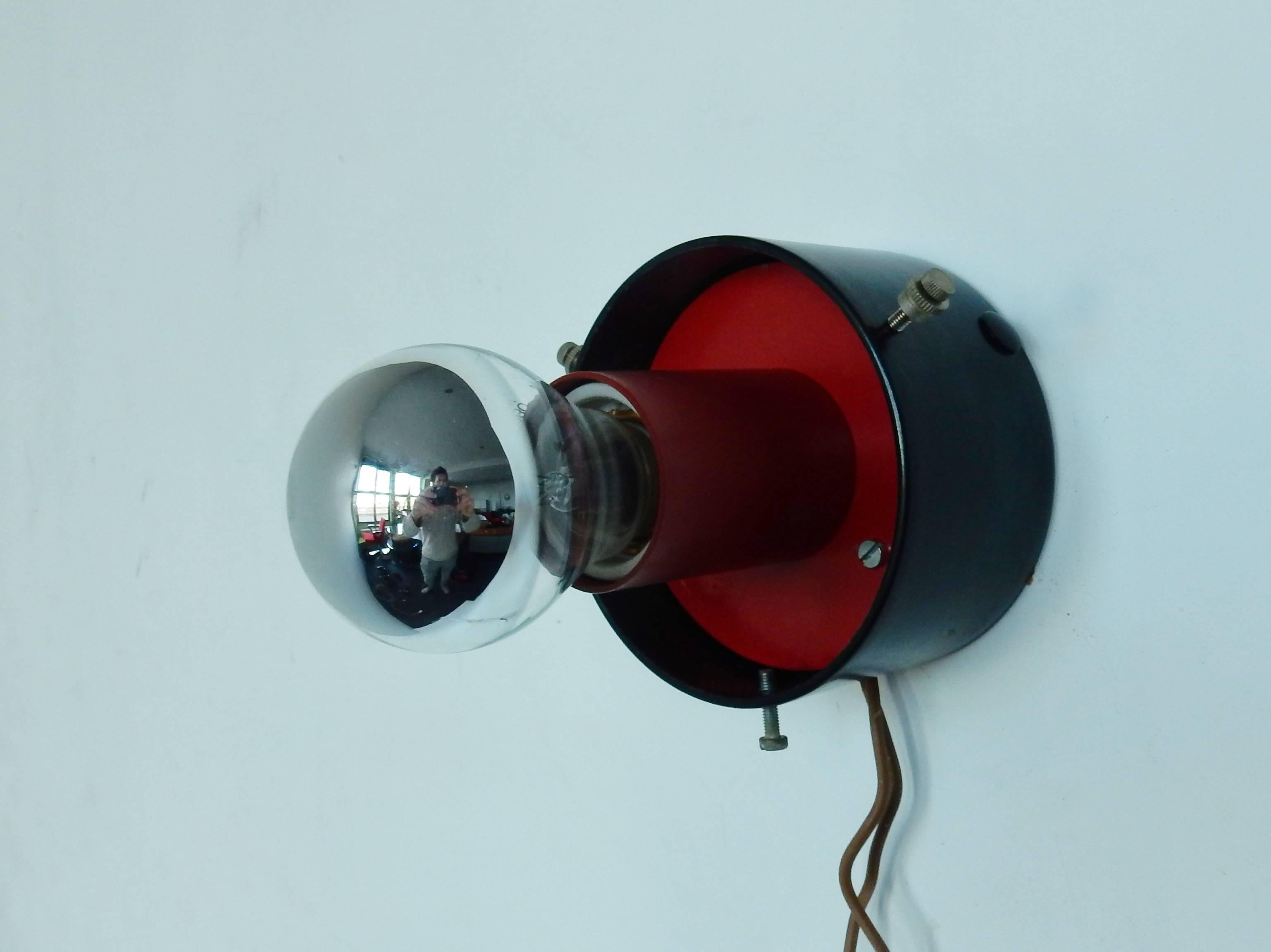 Wall Sconces in Smoked Rosdala Glass on Black and Red Metal Fixture. In Good Condition In Steenwijk, NL