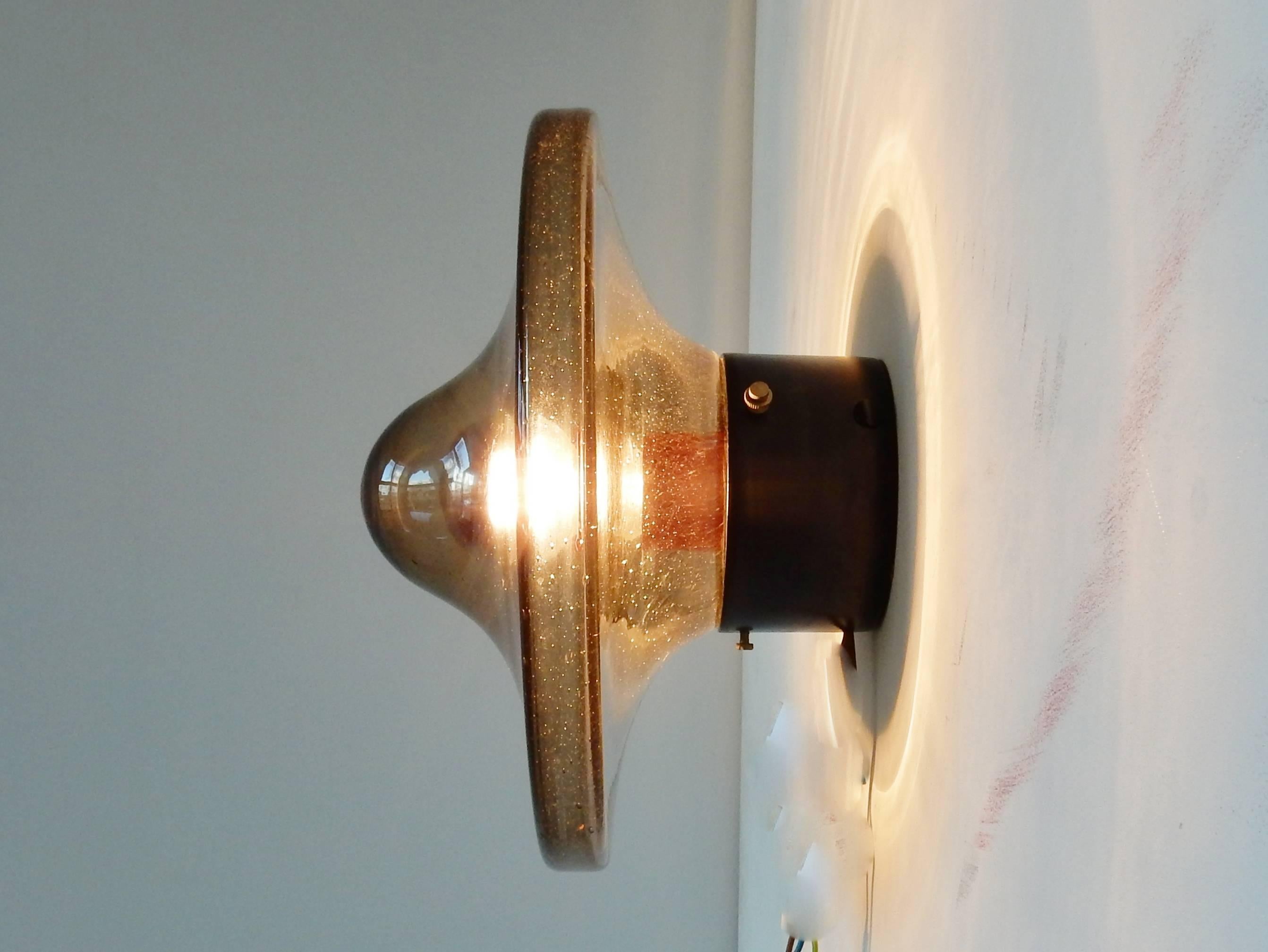 Wall Sconces in Smoked Rosdala Glass on Black and Red Metal Fixture. 1
