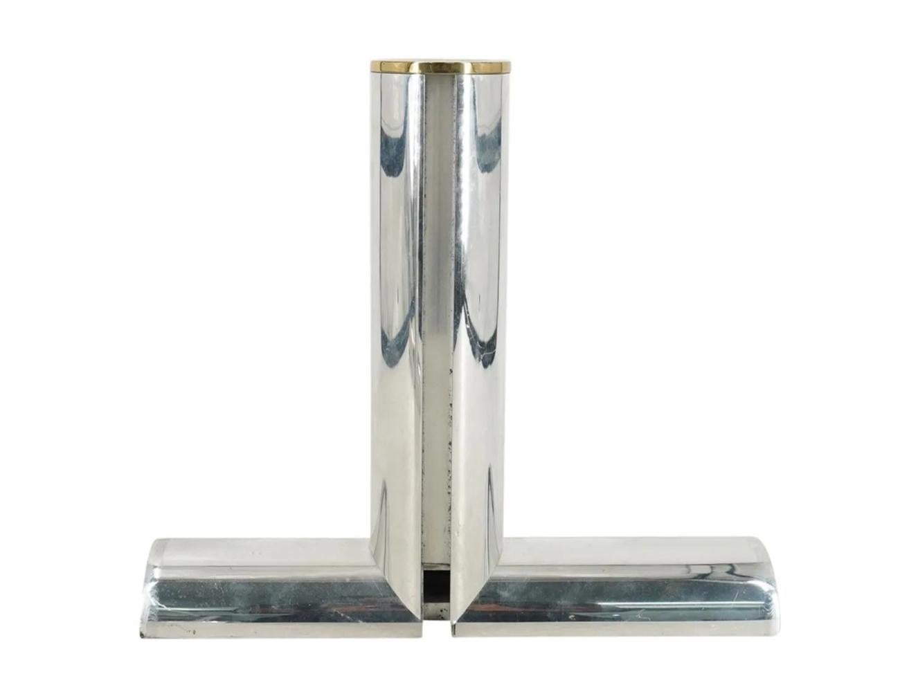 Hand-Crafted Set of 3 Wall Shelfs in Polished Aluminum & Brass Attb to Karl Springer For Sale