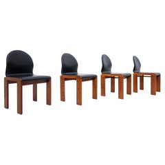 Set of 4 Walnut and Leather Chairs by Afra and Tobia Scarpa, Italy, 1970s