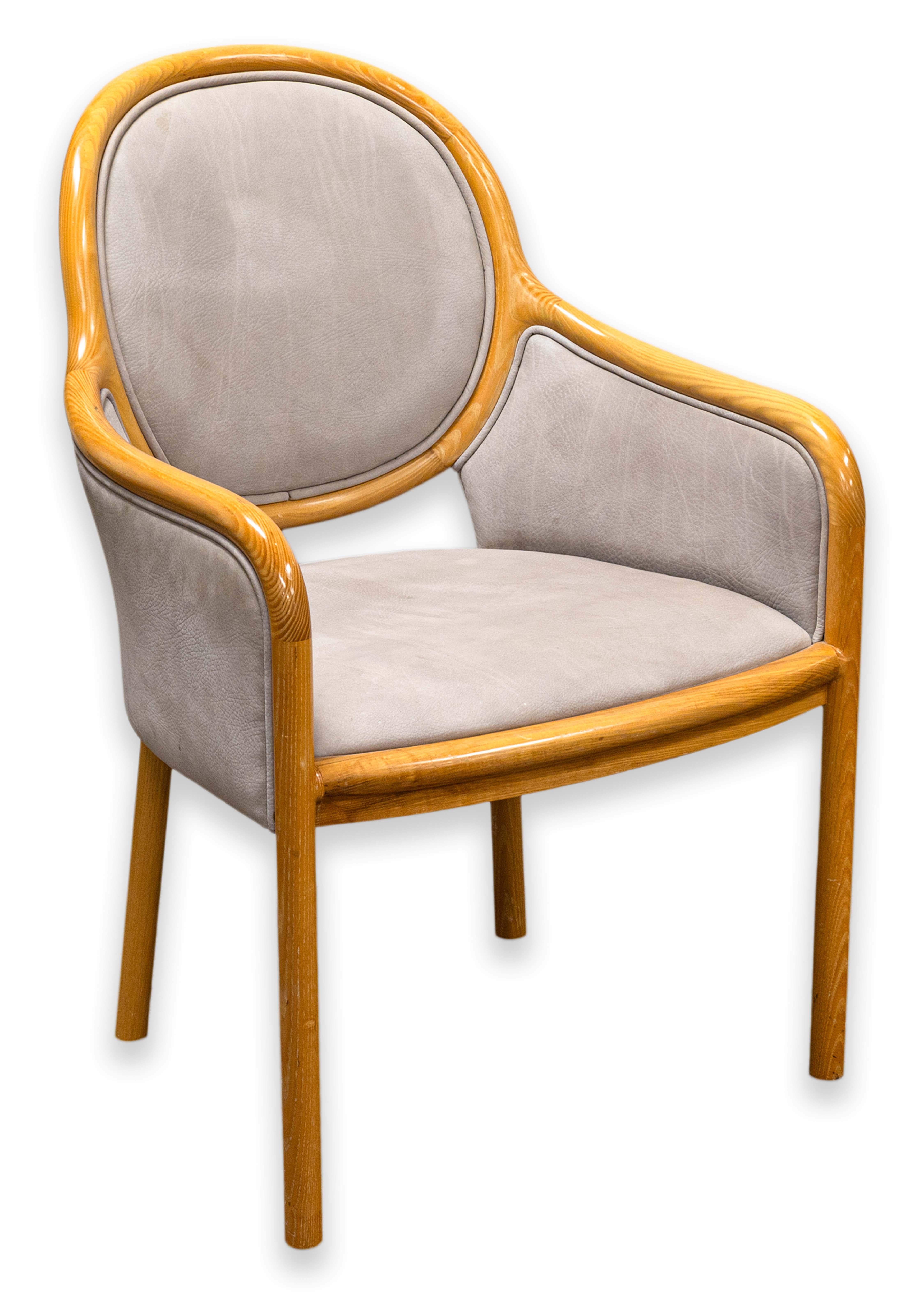 Set of 4 Ward Bennett for Brickel Associates 1980s Wood & Leather Dining Chairs For Sale 5