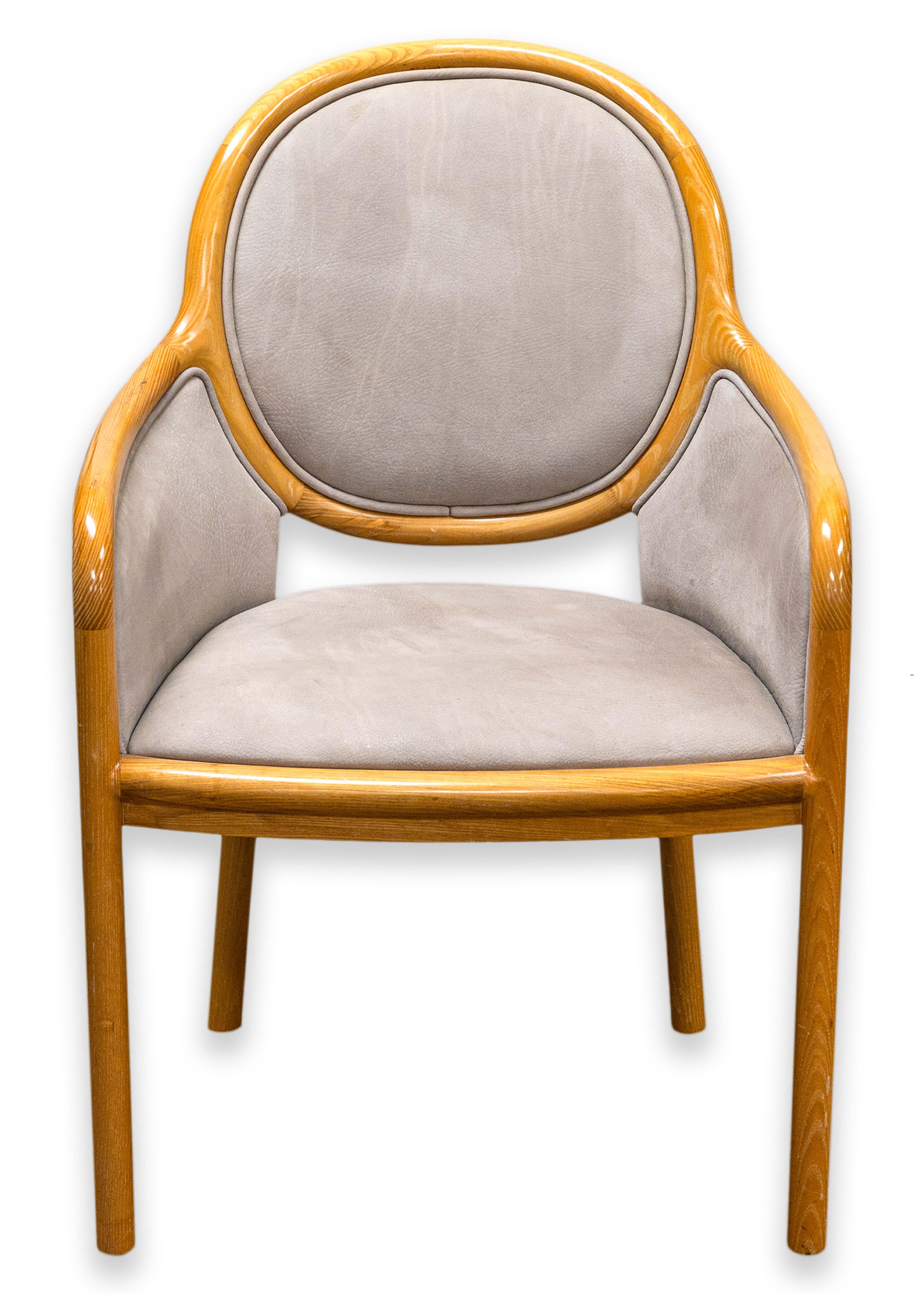 Set of 4 Ward Bennett for Brickel Associates 1980s Wood & Leather Dining Chairs For Sale 7