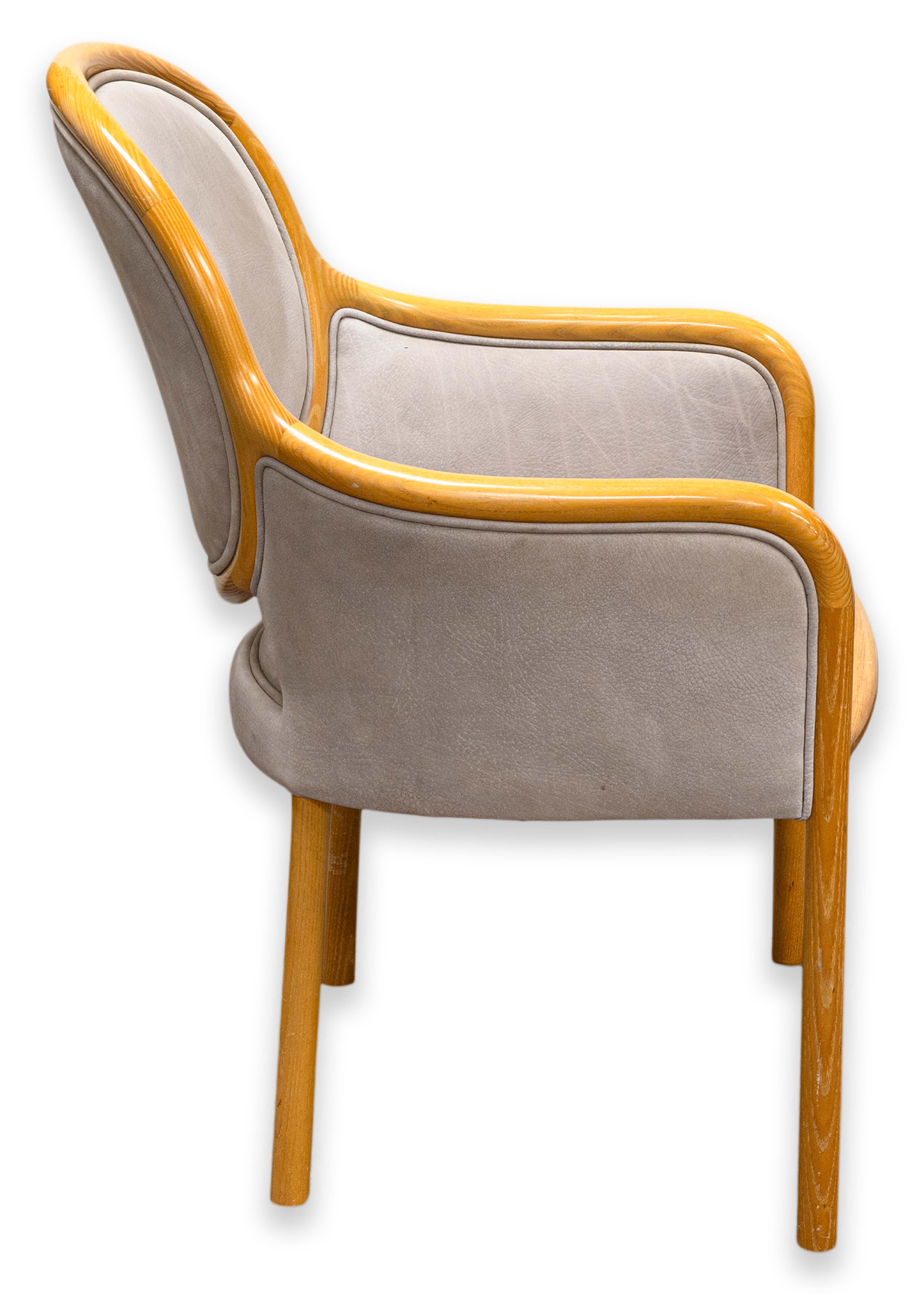 Set of 4 Ward Bennett for Brickel Associates 1980s Wood & Leather Dining Chairs For Sale 8