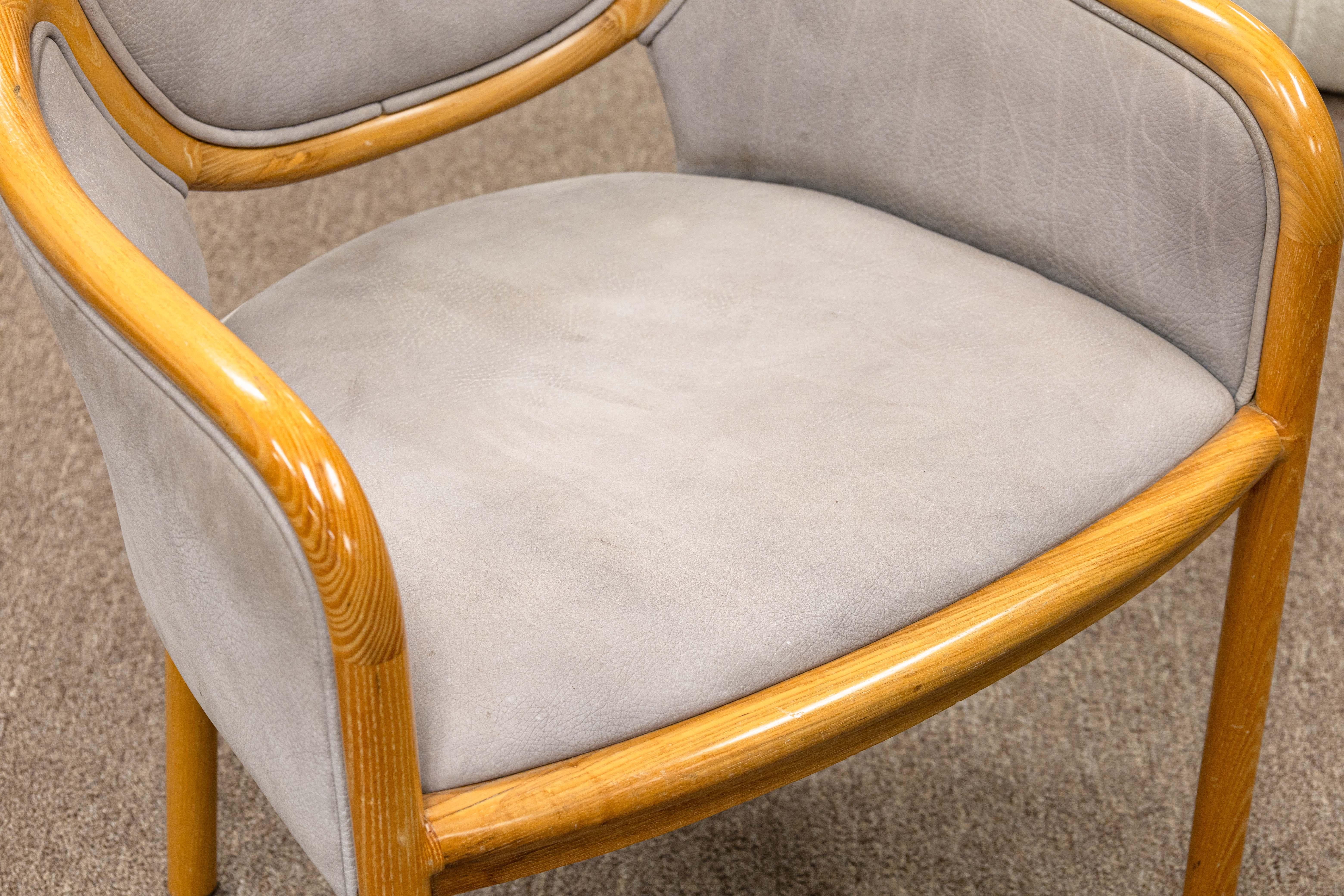 American Set of 4 Ward Bennett for Brickel Associates 1980s Wood & Leather Dining Chairs For Sale