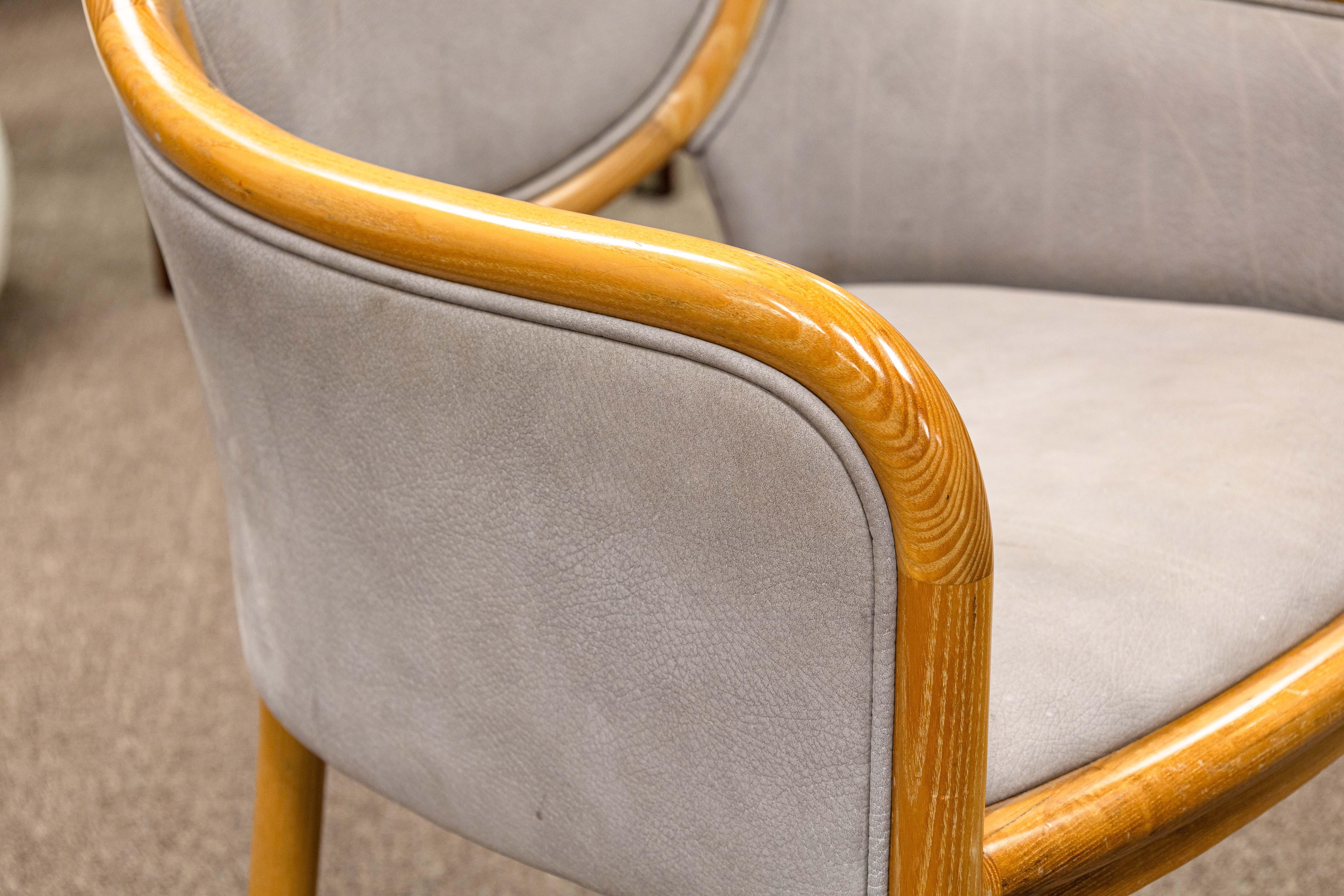 Set of 4 Ward Bennett for Brickel Associates 1980s Wood & Leather Dining Chairs For Sale 1