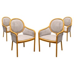 Set of 4 Ward Bennett for Brickel Associates 1980s Wood & Leather Dining Chairs
