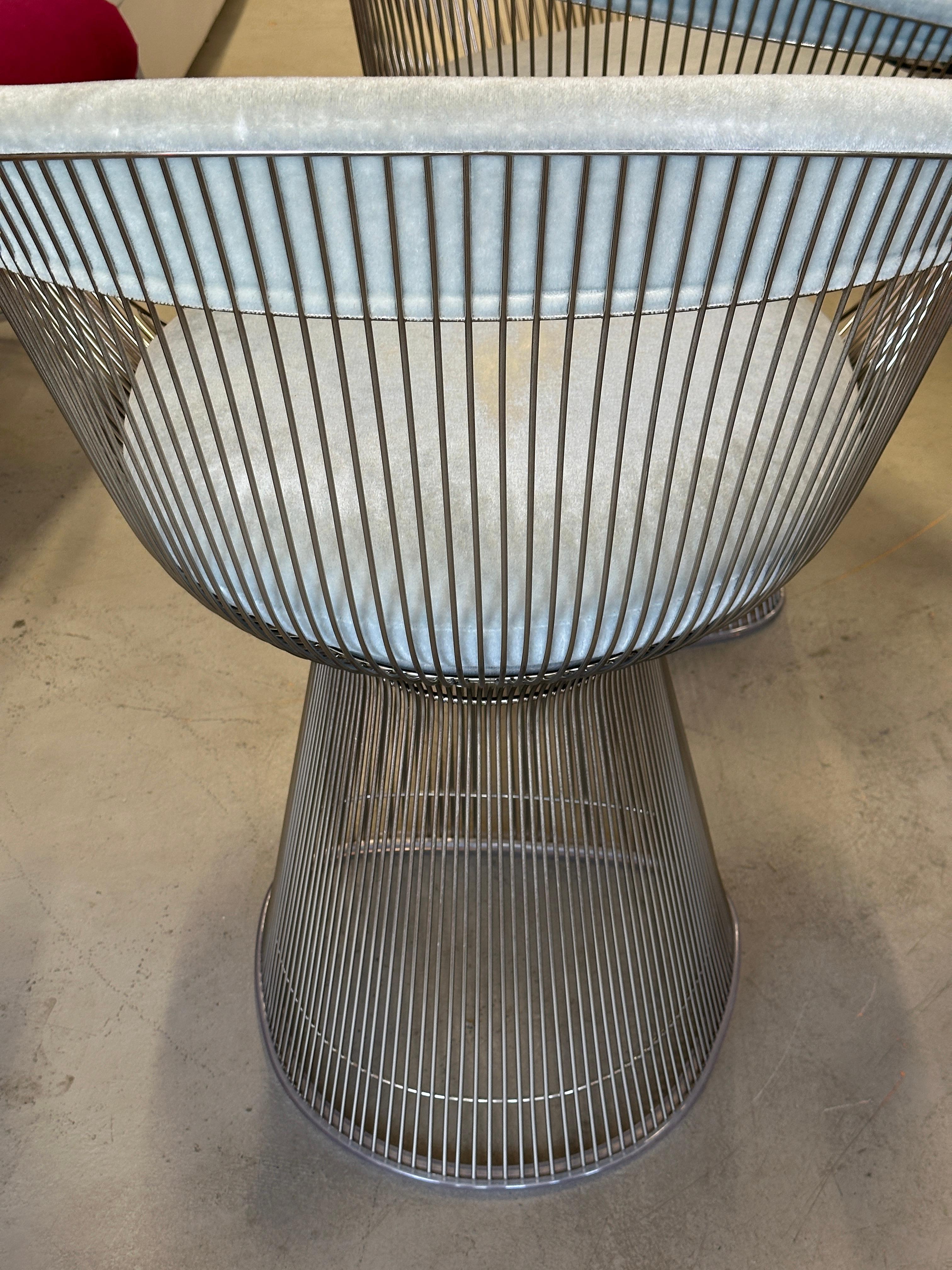 Set of 4 Warren Platner for Knoll Dining Arm Chairs in Knoll Swan Velvet 10