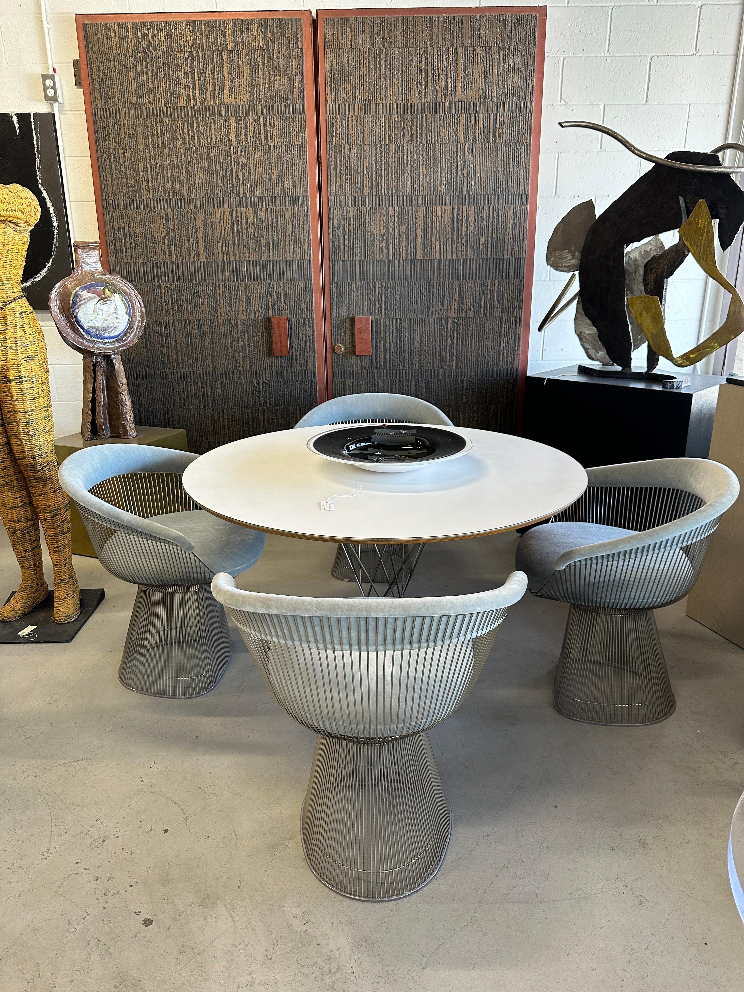 Set of 4 Warren Platner for Knoll Dining Arm Chairs in Knoll Swan Velvet 11