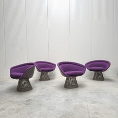 Set of 4 Warren Platner Wire Lounge Chair for Knoll Purple Cato 1980s