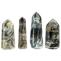 Set of 4 Water-Clear Lemurian Quartz Generators with Rare Hematite Inclusions