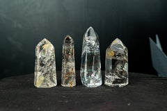 Set of 4 Water-Clear Lemurian Quartz Generators with Rare Hematite Inclusions
