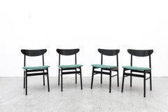Set of 4 Wegner Style Black Lacquered Dining Chairs with Green Seat by Farstrup