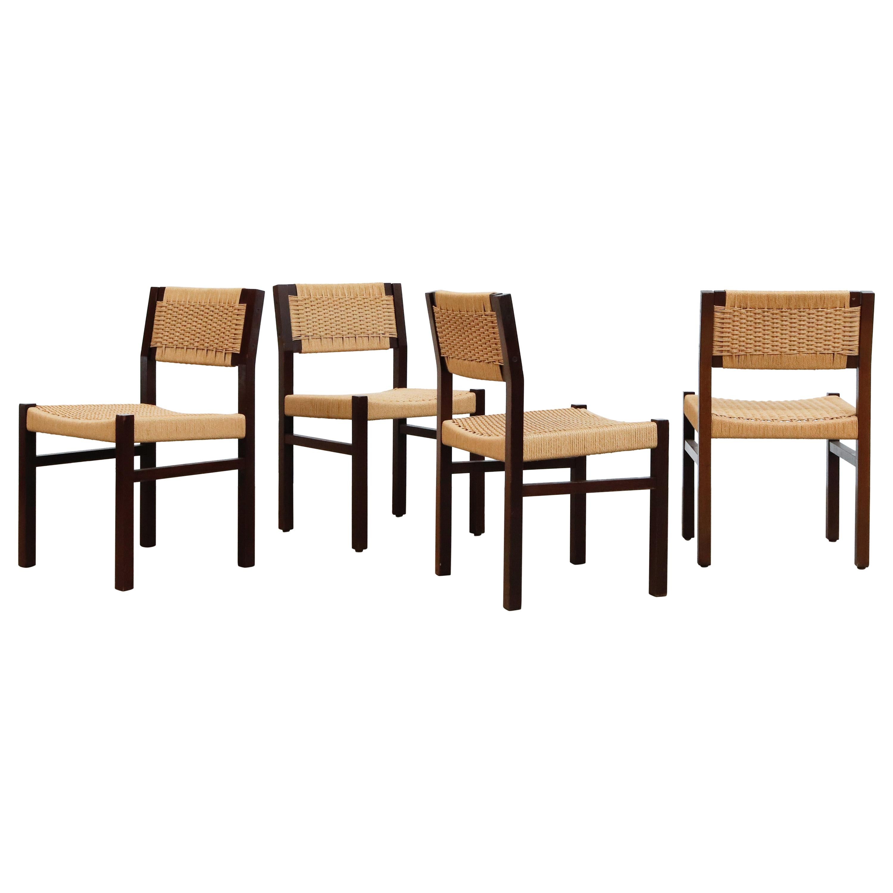 Set of 4 Wenge & Papercord Dining Chairs by Arnold Merckx for Fristho, 1973