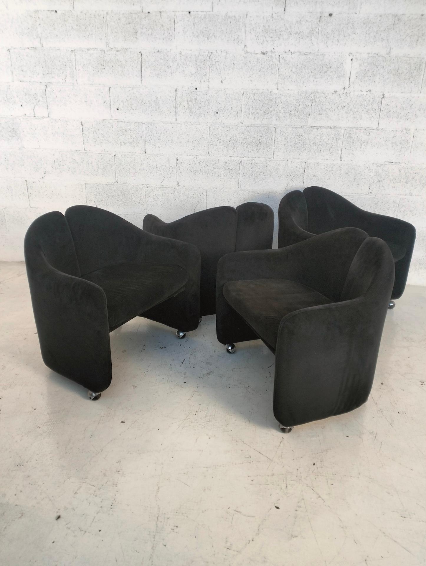 Mid-Century Modern Ensemble de 4 chaises à roues PS142 mod. d'Eugenio Gerli pour Tecno des années 70, Italie en vente