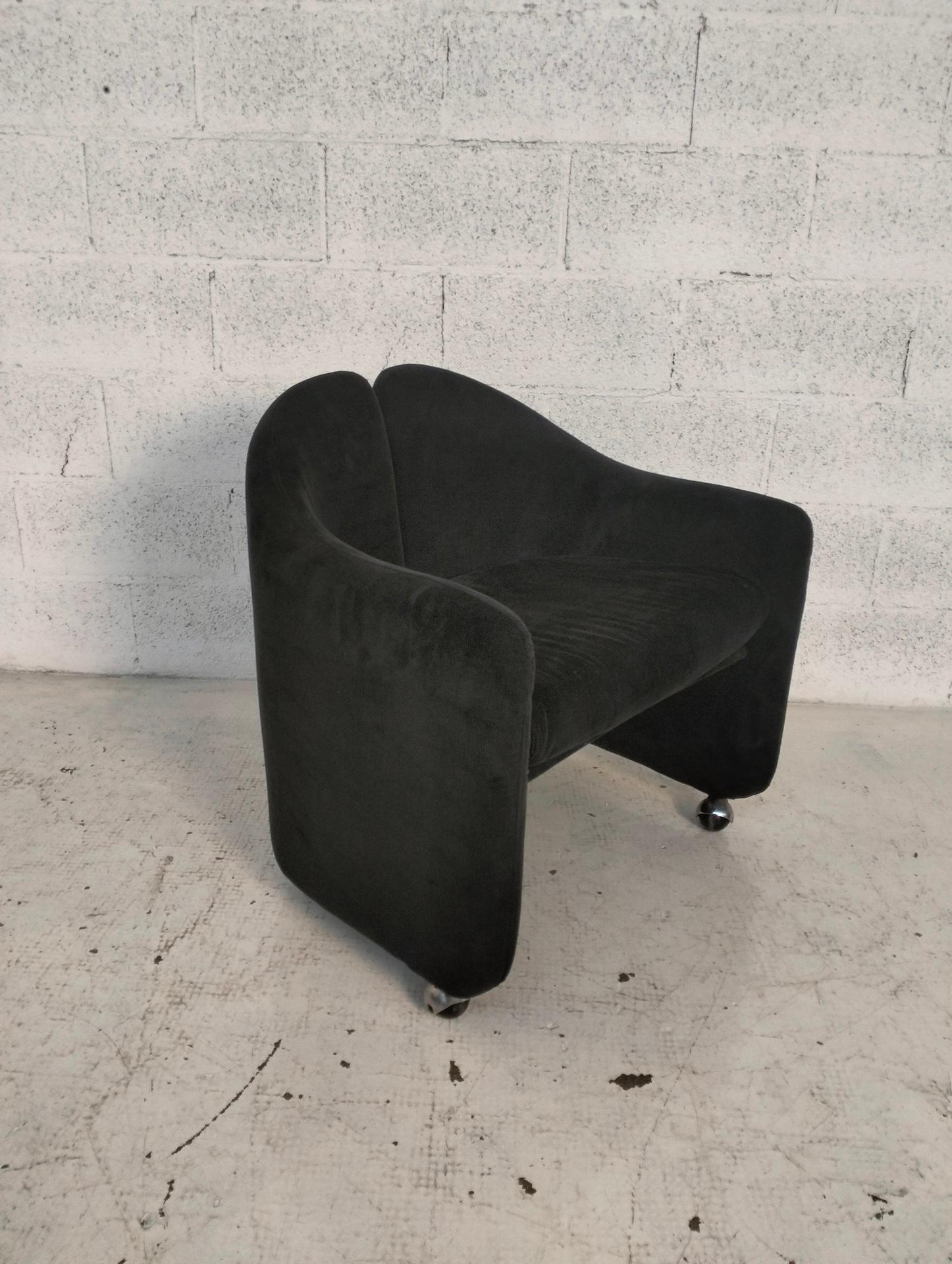 Velours Ensemble de 4 chaises à roues PS142 mod. d'Eugenio Gerli pour Tecno des années 70, Italie en vente