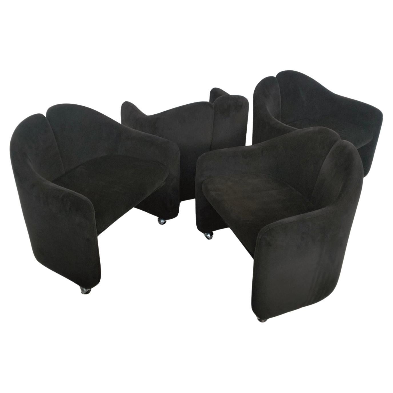 Set of 4 wheeled chairs PS142 mod. by Eugenio Gerli for Tecno 70's, Italy