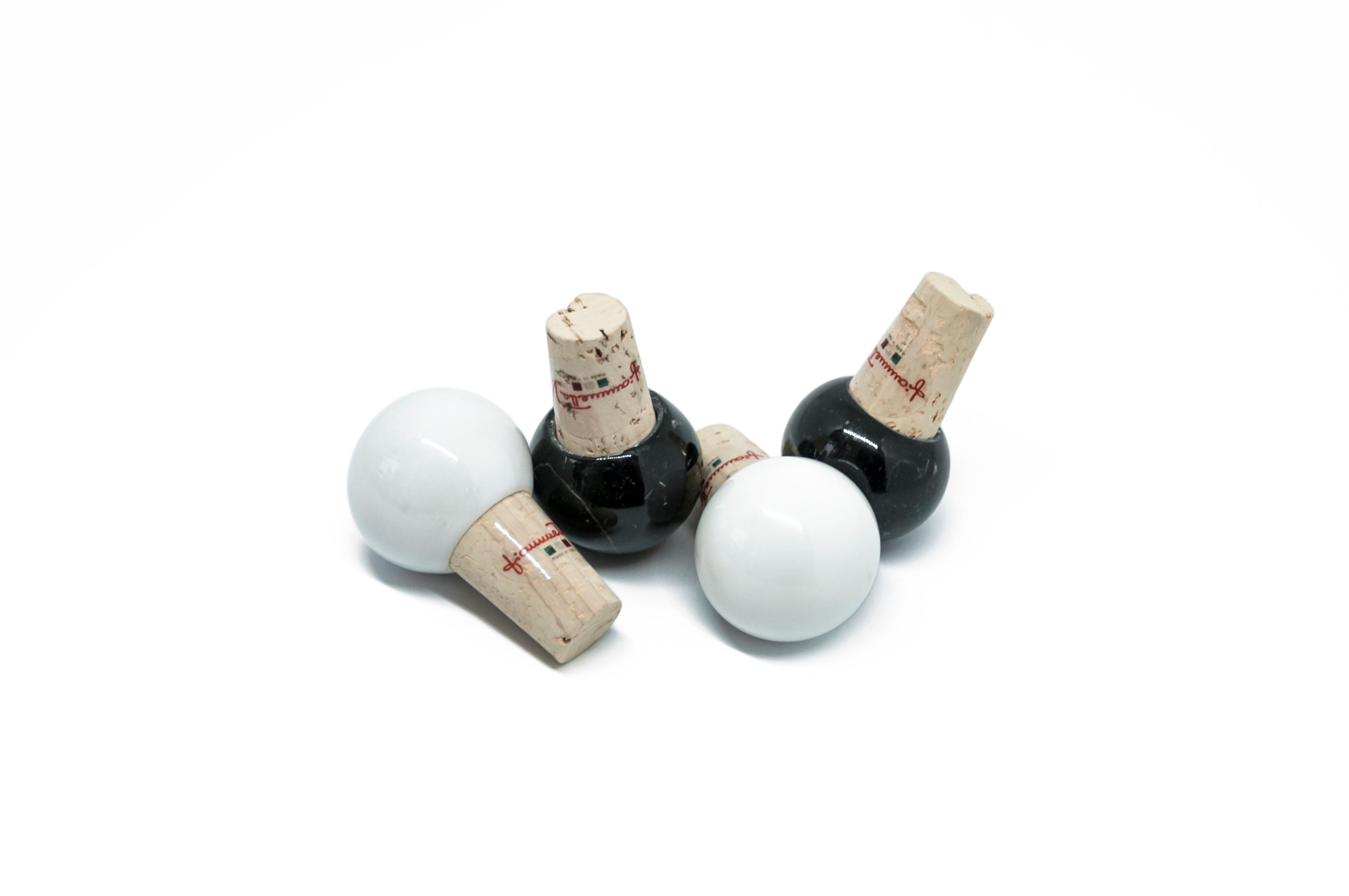 Italian Set of 4 White and Black Marble Bottles Stoppers