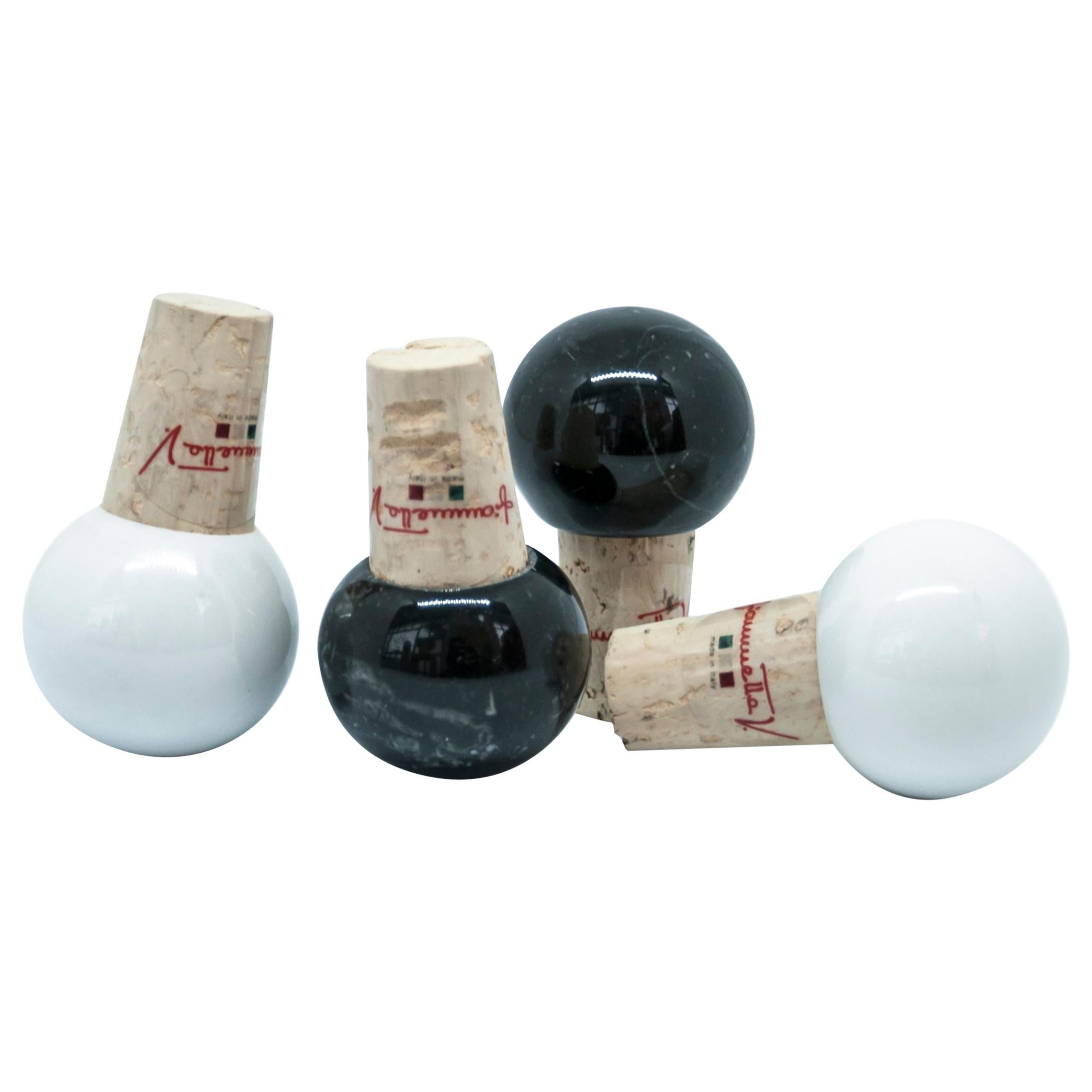 Set of 4 White and Black Marble Bottles Stoppers