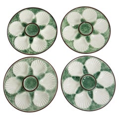 Set of 4 White and Green Oyster Plates, France, 1920s