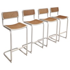Set of 4 White Bar Stools in the Style of Marcel Breuer, 1970s